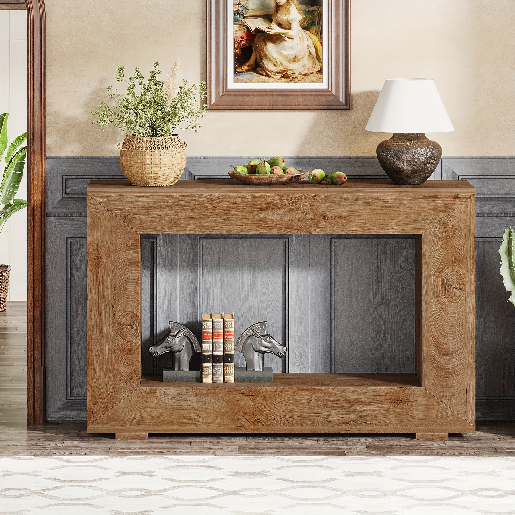 120-CM Farmhouse Console Table: Entryway Table With Storage, Industrial Accent Hallway Table For Living Room And Entrance