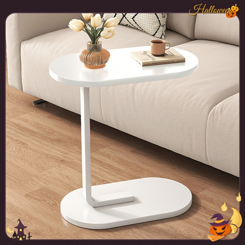 Stylish C-shaped Wooden Side Table, With Modern Art Decoration Design And Sturdy Metal Legs, Suitable For Use In The Living Room And Outdoors