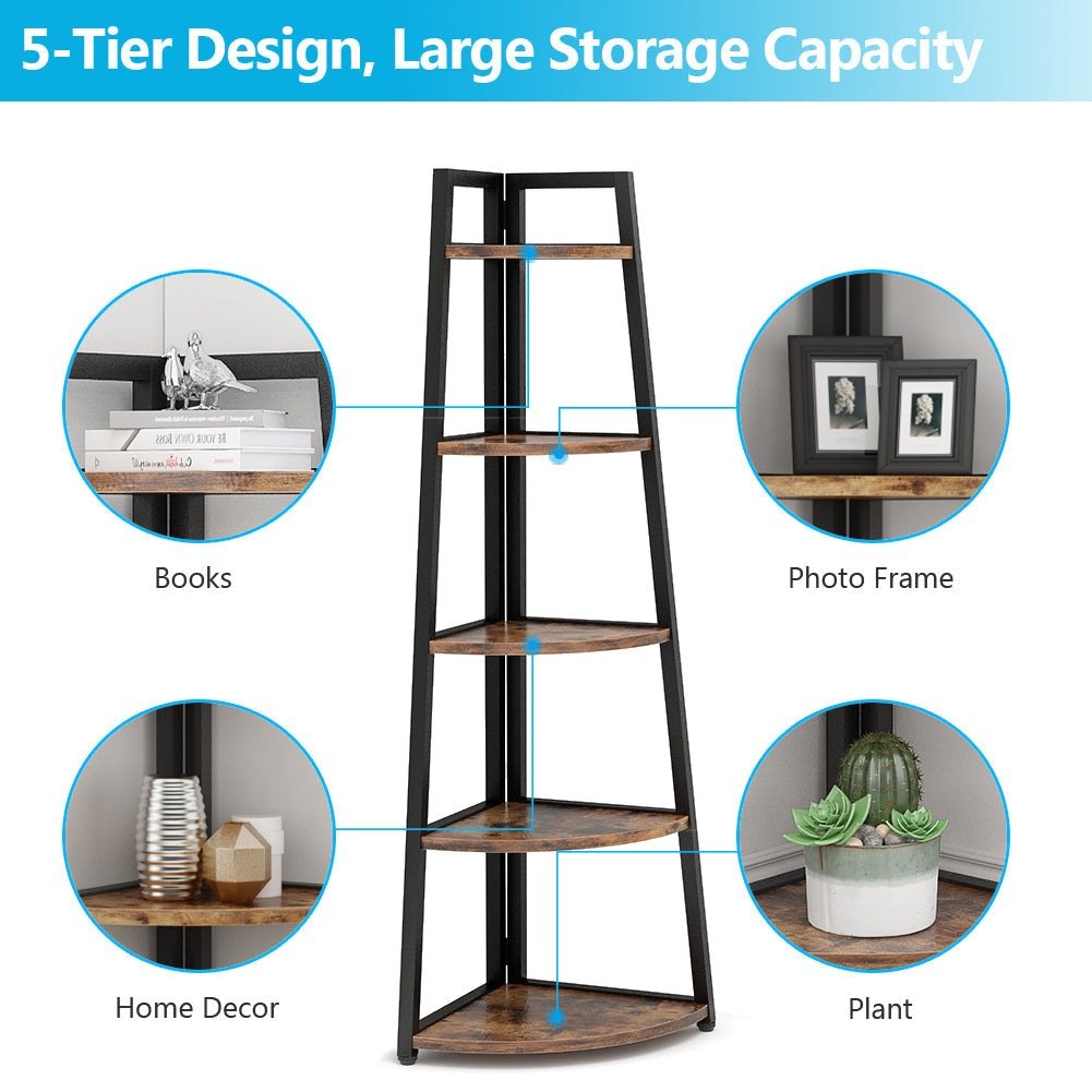 5-Tier Corner Shelf, 178 cm Tall Corner Ladder Shelf Small Bookshelf