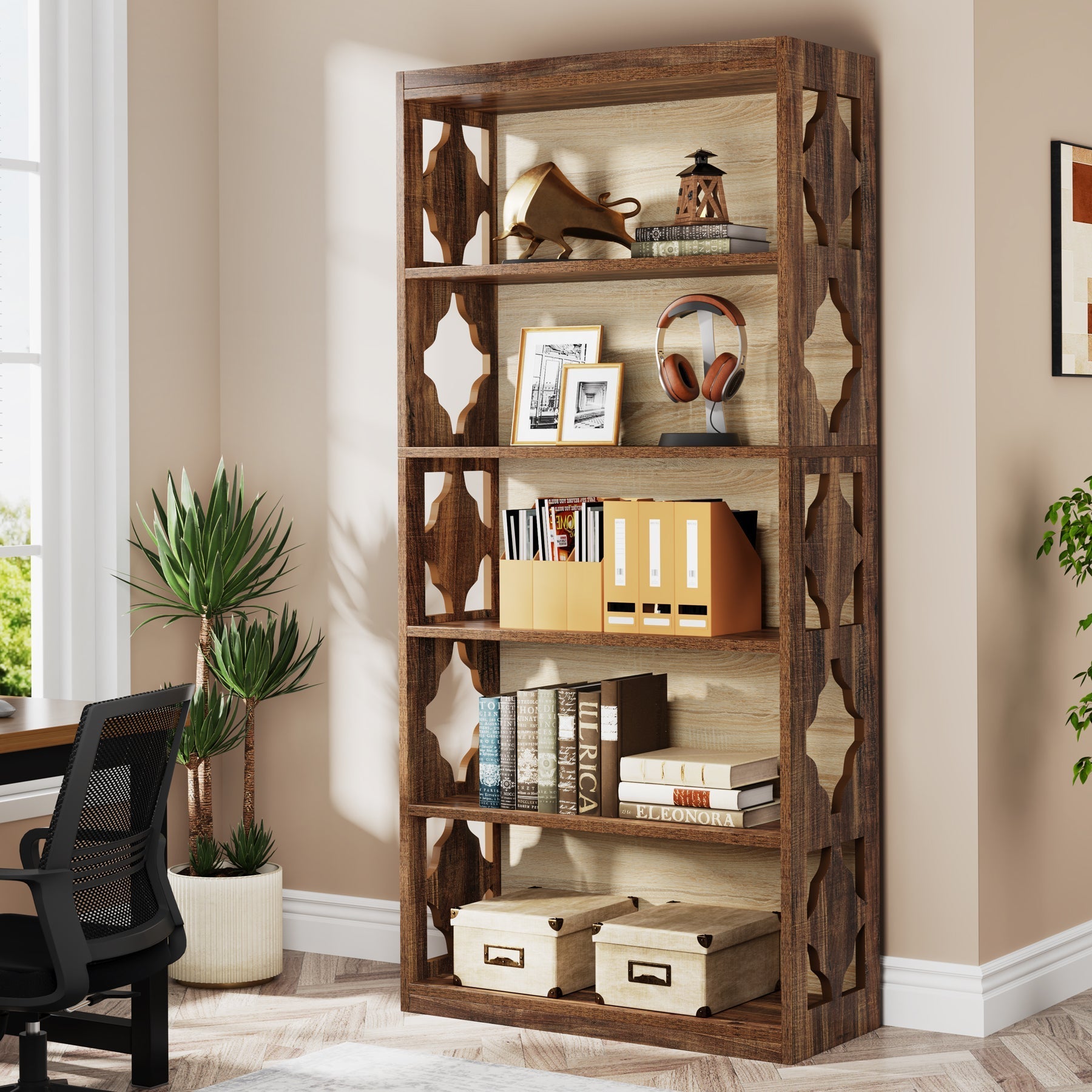 6-Tier Bookshelf, 178 cm Wood Bookcase with Storage Shelves