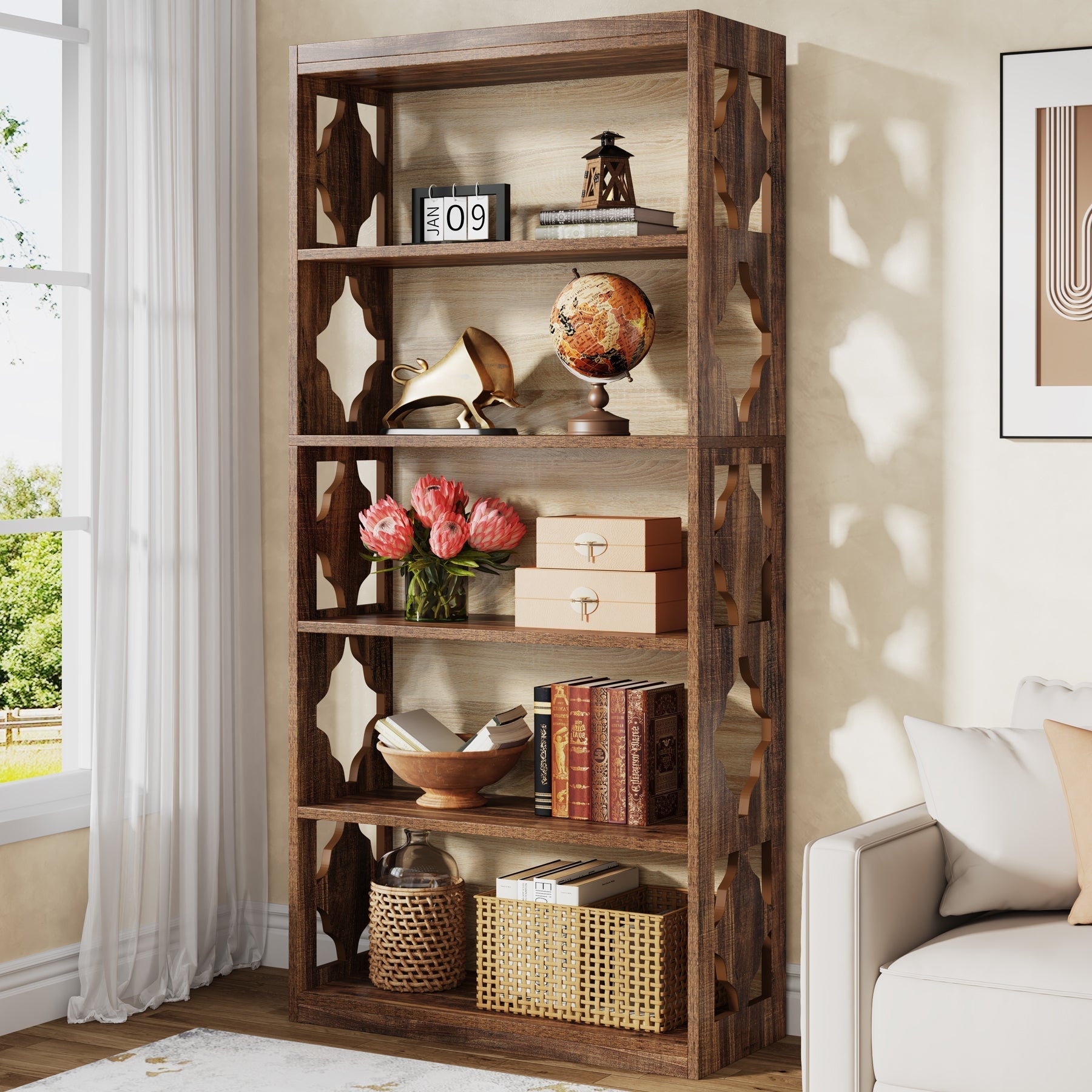 6-Tier Bookshelf, 178 cm Wood Bookcase with Storage Shelves