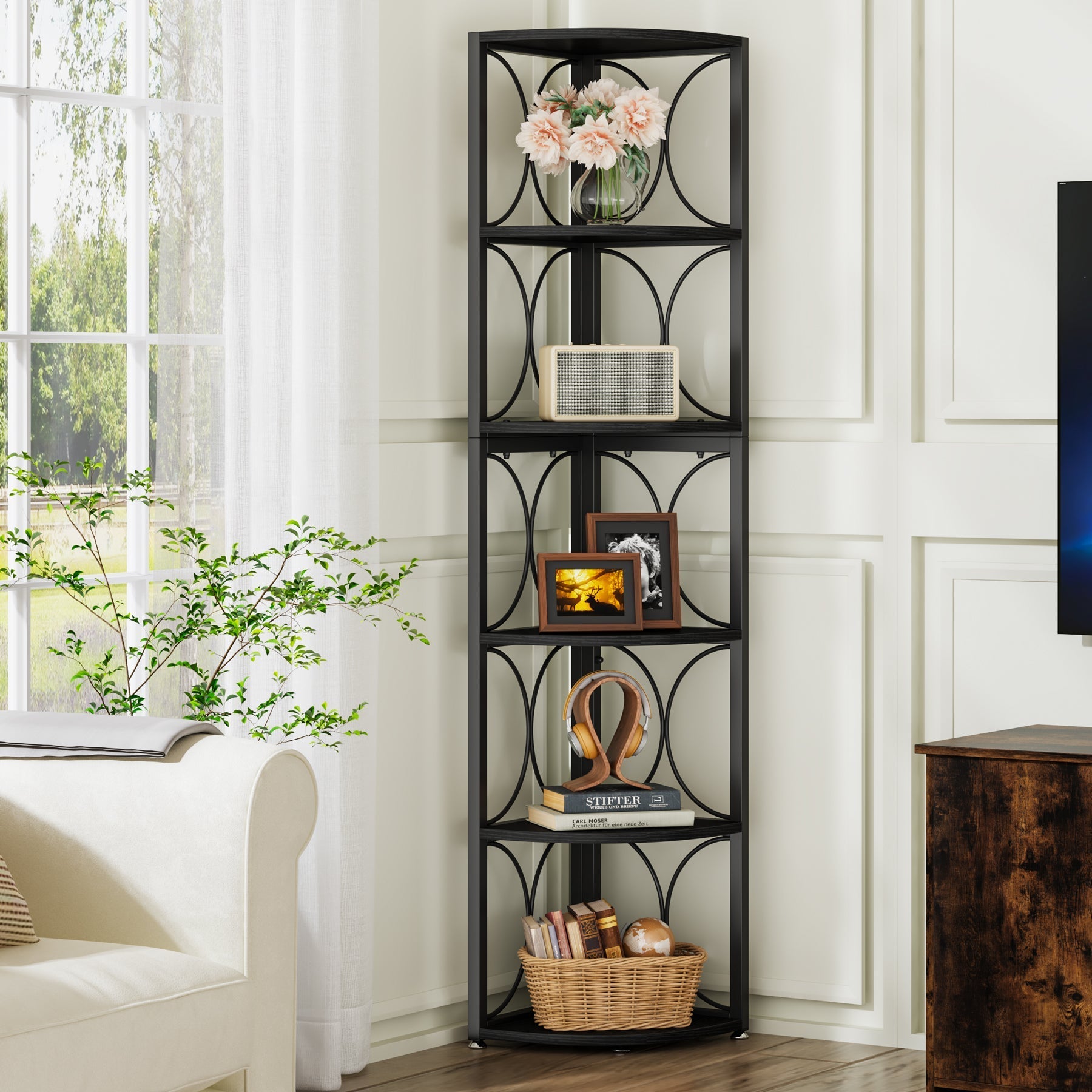 6-Tier Corner Shelf, 170 cm Corner Bookshelf Shelving Unit