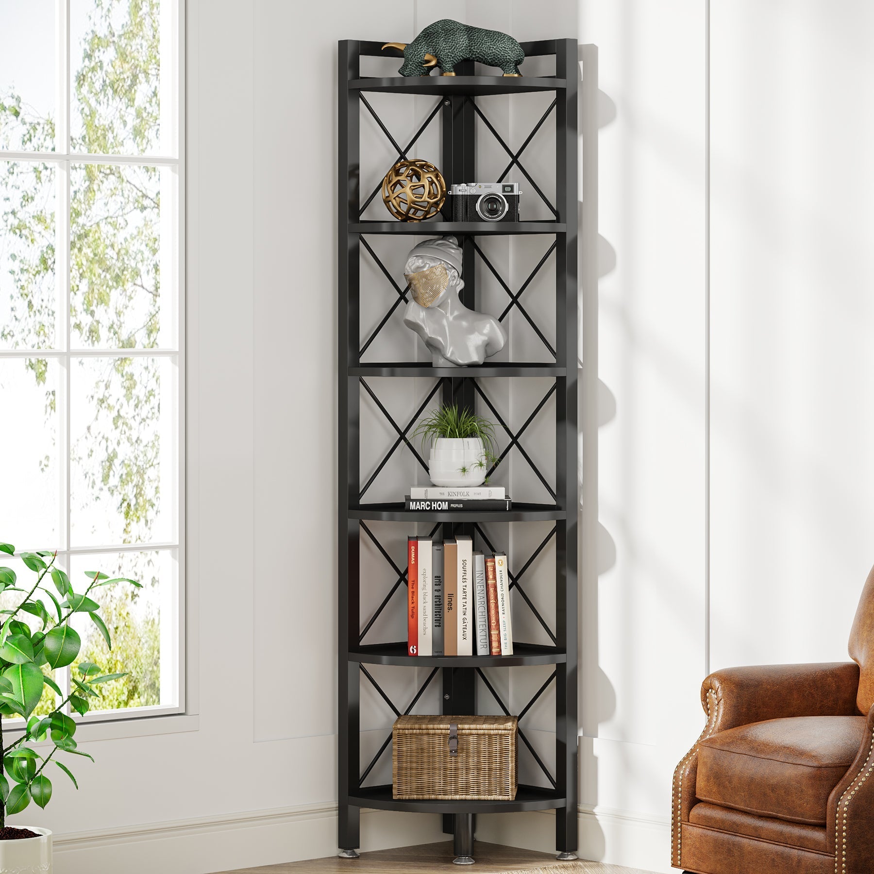 6-Tier Corner Shelf Small Bookshelf Storage Rack for Small Space (15 cm x 15 cm)