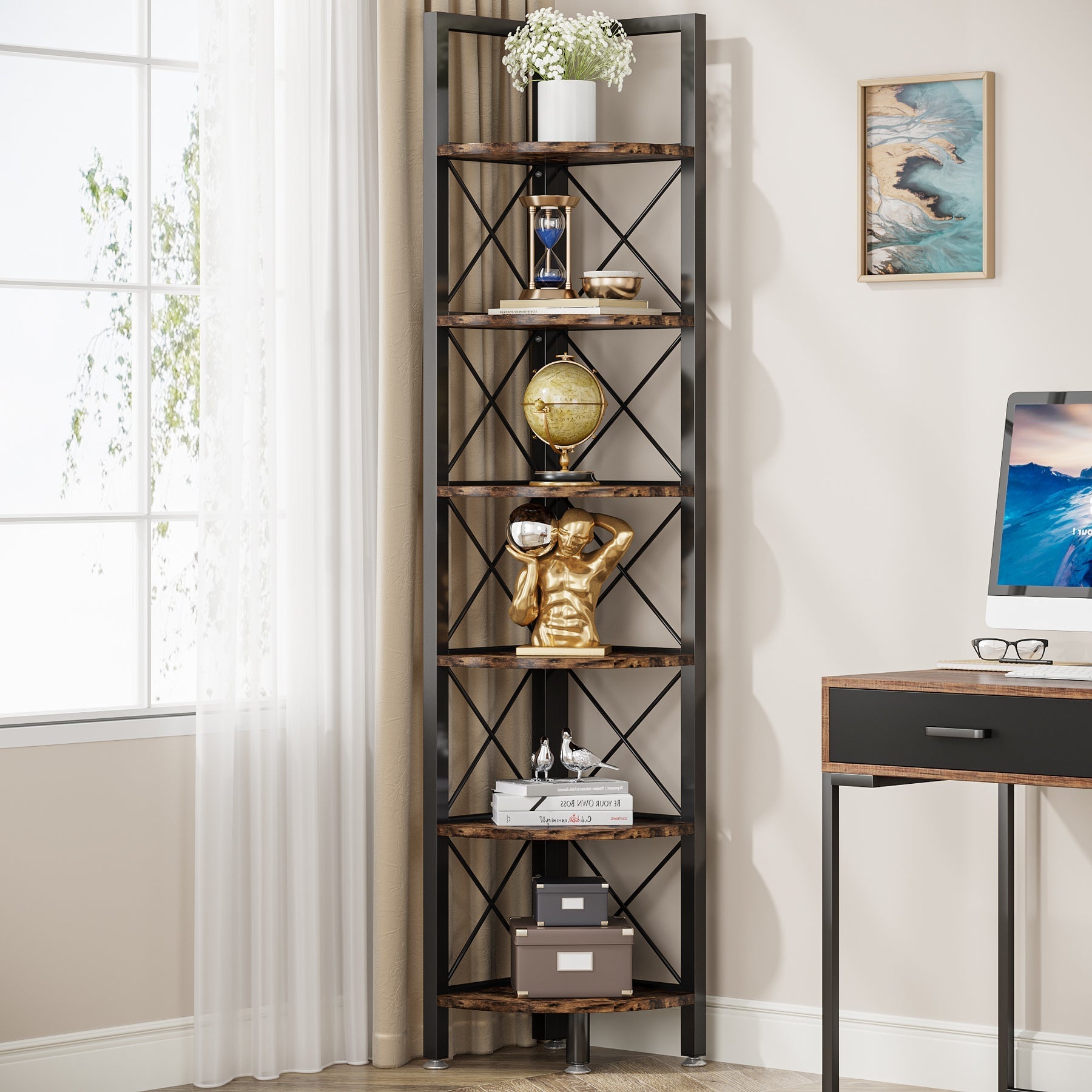 6-Tier Corner Shelf Small Bookshelf Storage Rack for Small Space (15 cm x 15 cm)