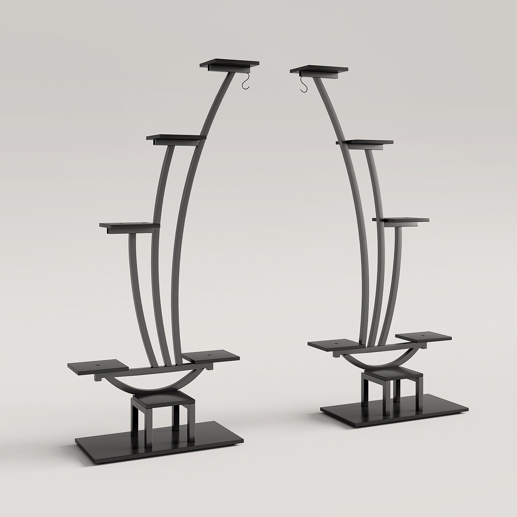 6-Tier Plant Stand Pack of 2, Metal Curved Display Shelf with 2 Hanging Hooks (Converted to cm)