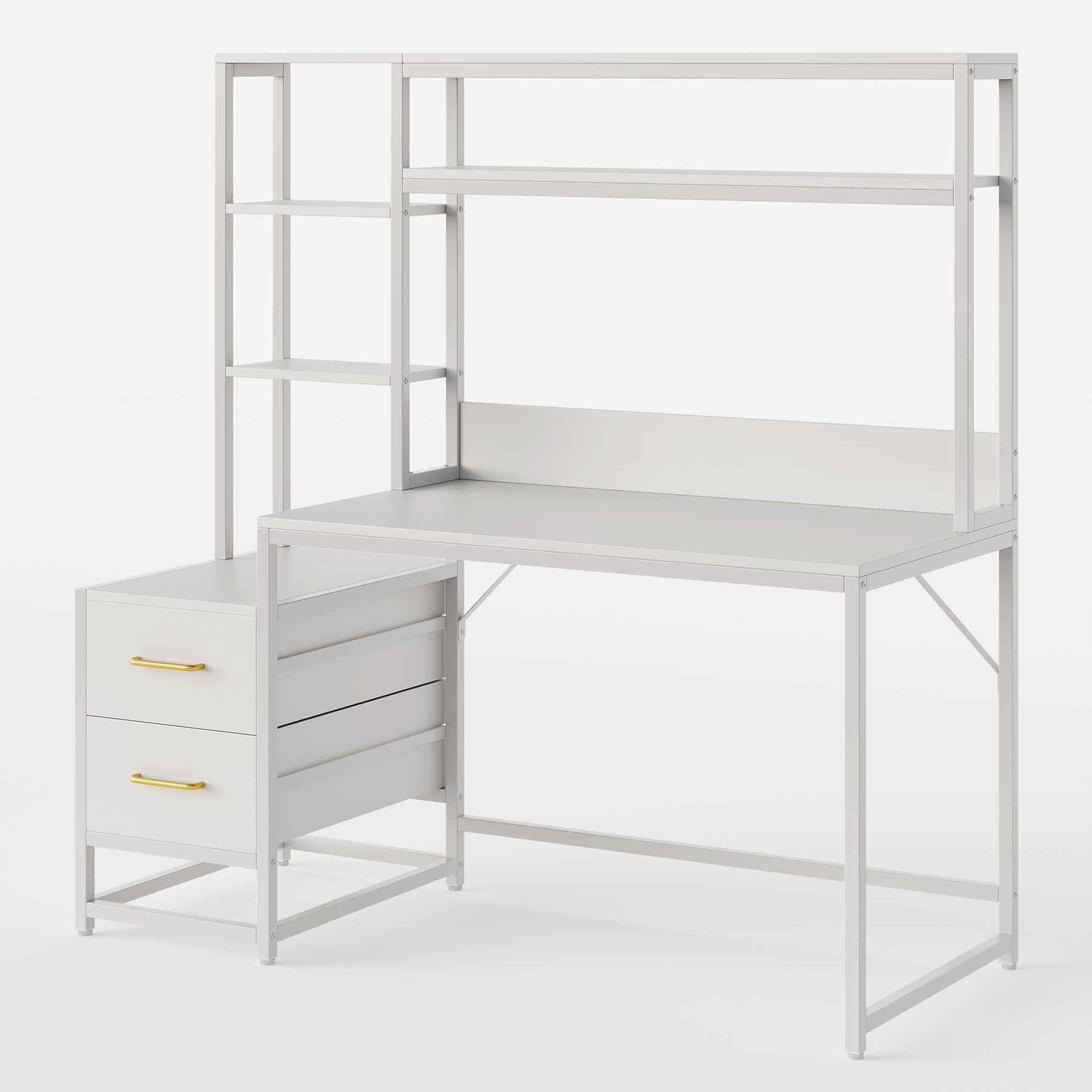 152 cm Tall Computer Desk Writing Table with 2 Drawers and Storage Shelves