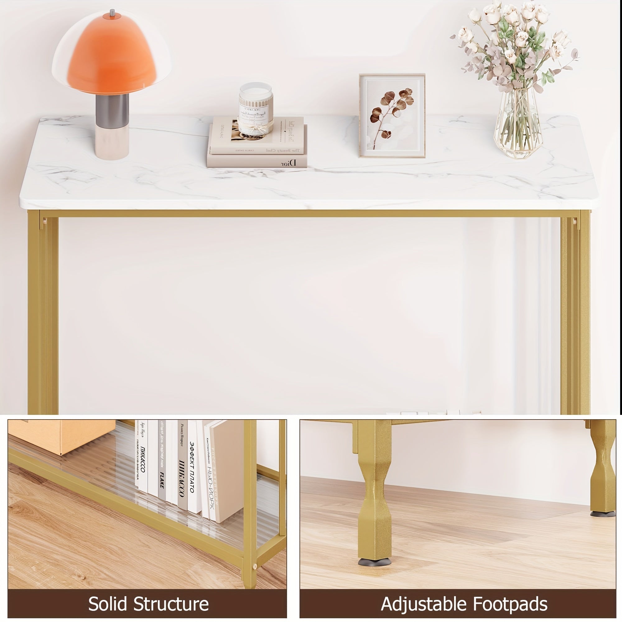 Slim Golden Console Table - Industrial Style with Glass Shelf & Metal Frame, Perfect for Narrow Entryways, Living Rooms, Bedrooms - 85cm x 30cm x 81cm