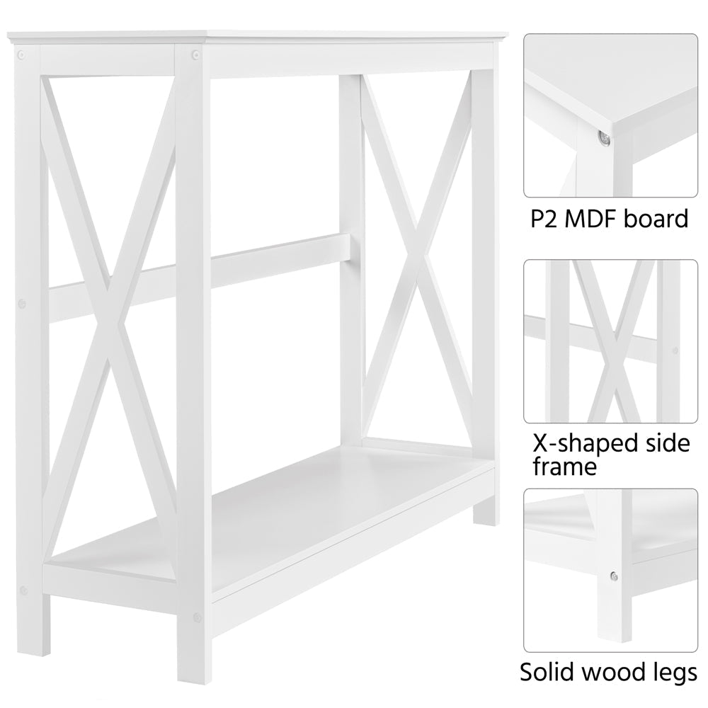 Narrow Wood Entryway Table 2 Tier Console Table for Entryway X-Design Bookshelf Accent Table with Storage Shelf for Living Room Entry Hall Foyer (Dimensions in cm)