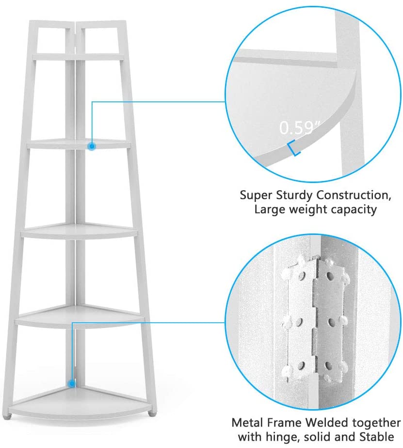 178 cm Corner Shelf, 5-Tier Corner Storage Rack Ladder Bookcase