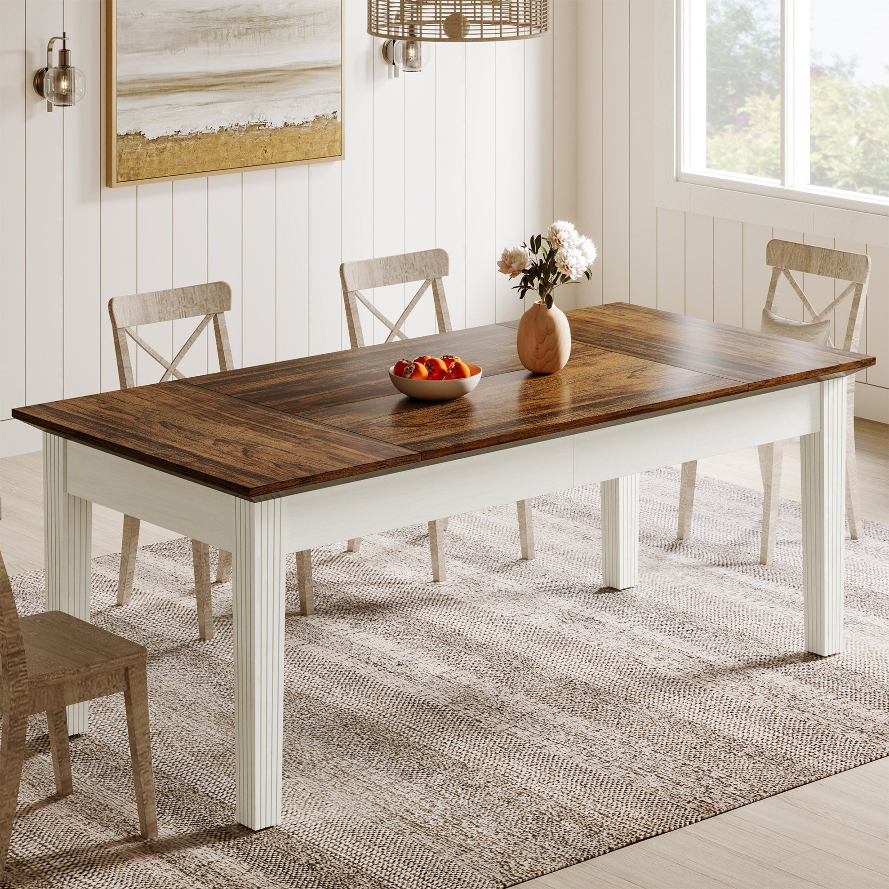 157 cm Dining Table, Farmhouse Rectangular Kitchen Table for 4-6