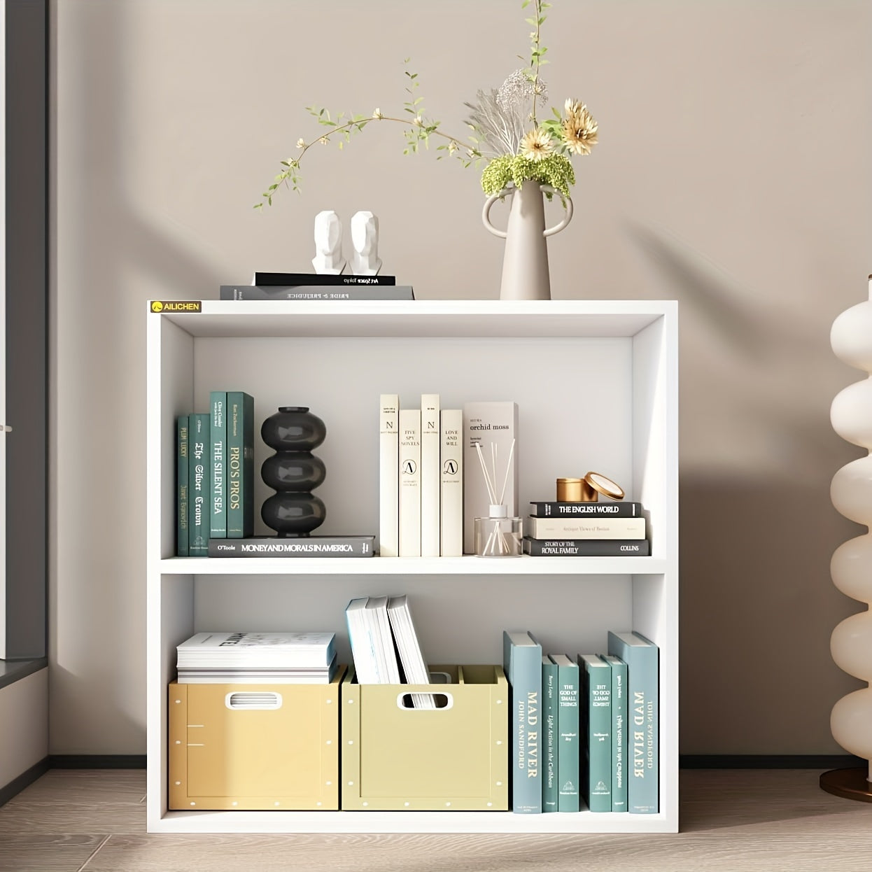 2 Tier Minimalism Display Storage For Home Office White Color