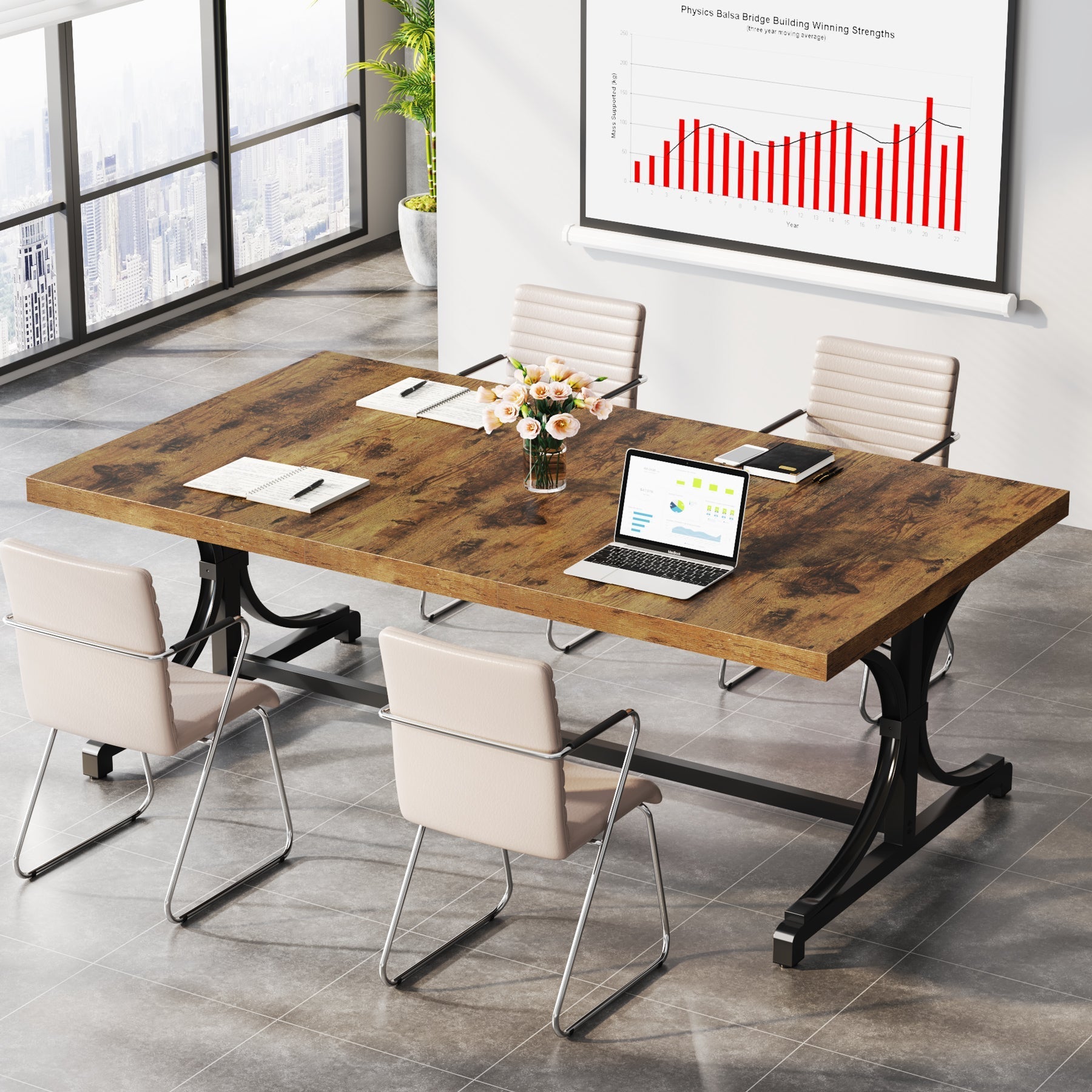 158.5 cm Executive Desk, Rectangle Conference Table for 4-6 People