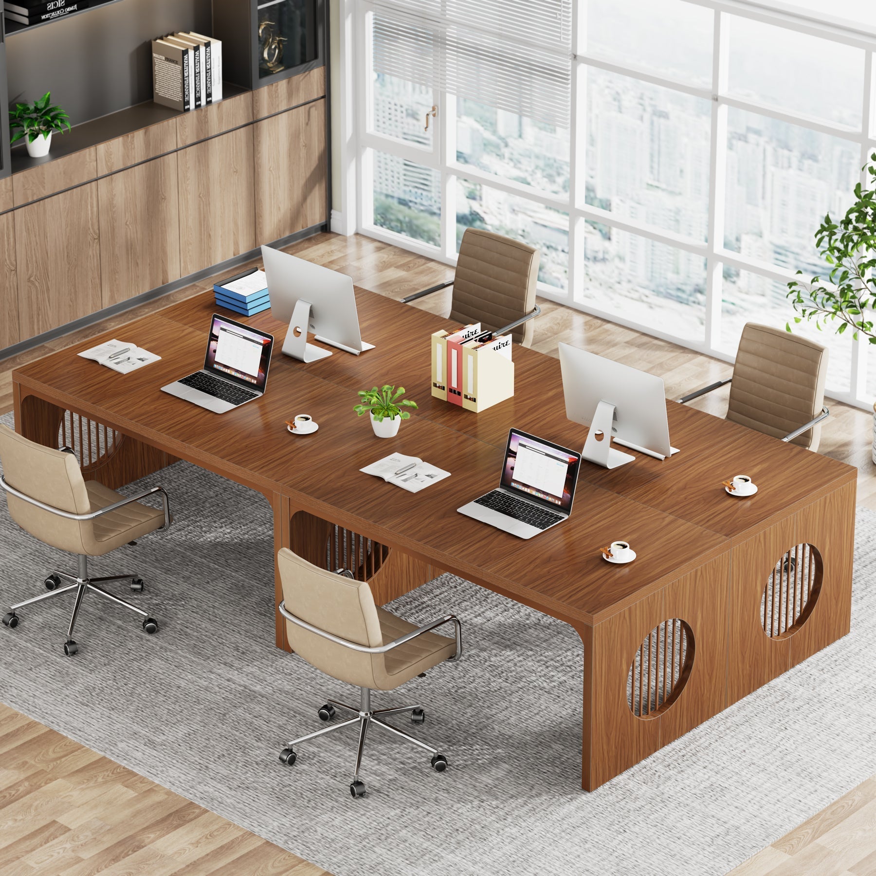 160.8 cm Computer Desk, Rectangular Executive Desk Conference Table for 4-6