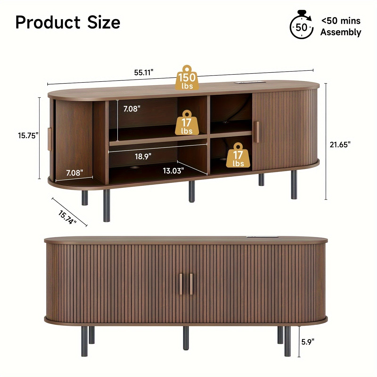 Storage Cabinet With Sliding Doors, 140cm TV Stand With Power Outlet For TVs Up To 60 Inch, Entertainment Center With Adjustable Shelves, Modern Media Console For Living Room