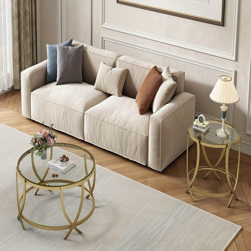 Round Coffee Table For Living Room, Golden Coffee Table With Tempered Glass & Metal Frame, Modern Glass Coffee Table For Home&Office