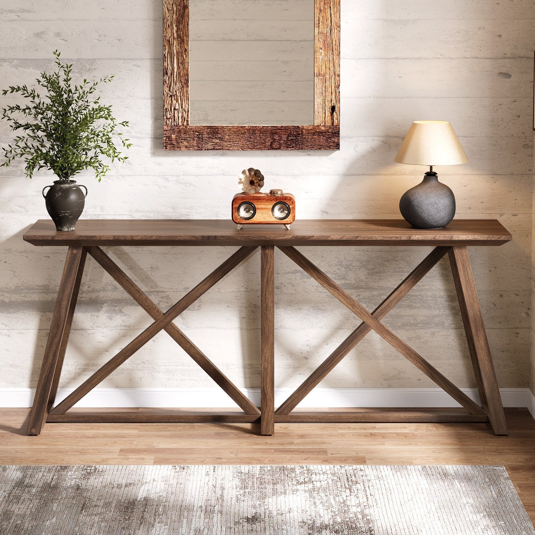 Farmhouse Console Table for Entryway: 180 cm Extra Long Entryway Table, Narrow Wooden Sofa Table Behind Couch for Hallway, Entrance, Foyer, Living Room, Rustic Brown, Halloween Decor, Spider Web Decor