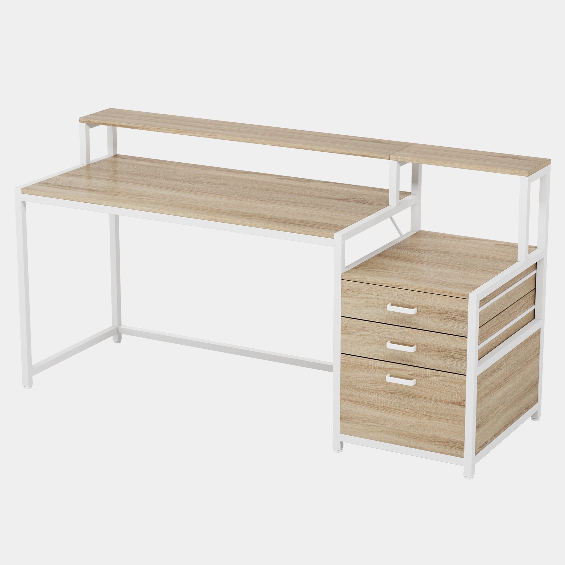 160 cm Computer Desk, Ergonomic Office Desk with Drawers & Monitor Stand