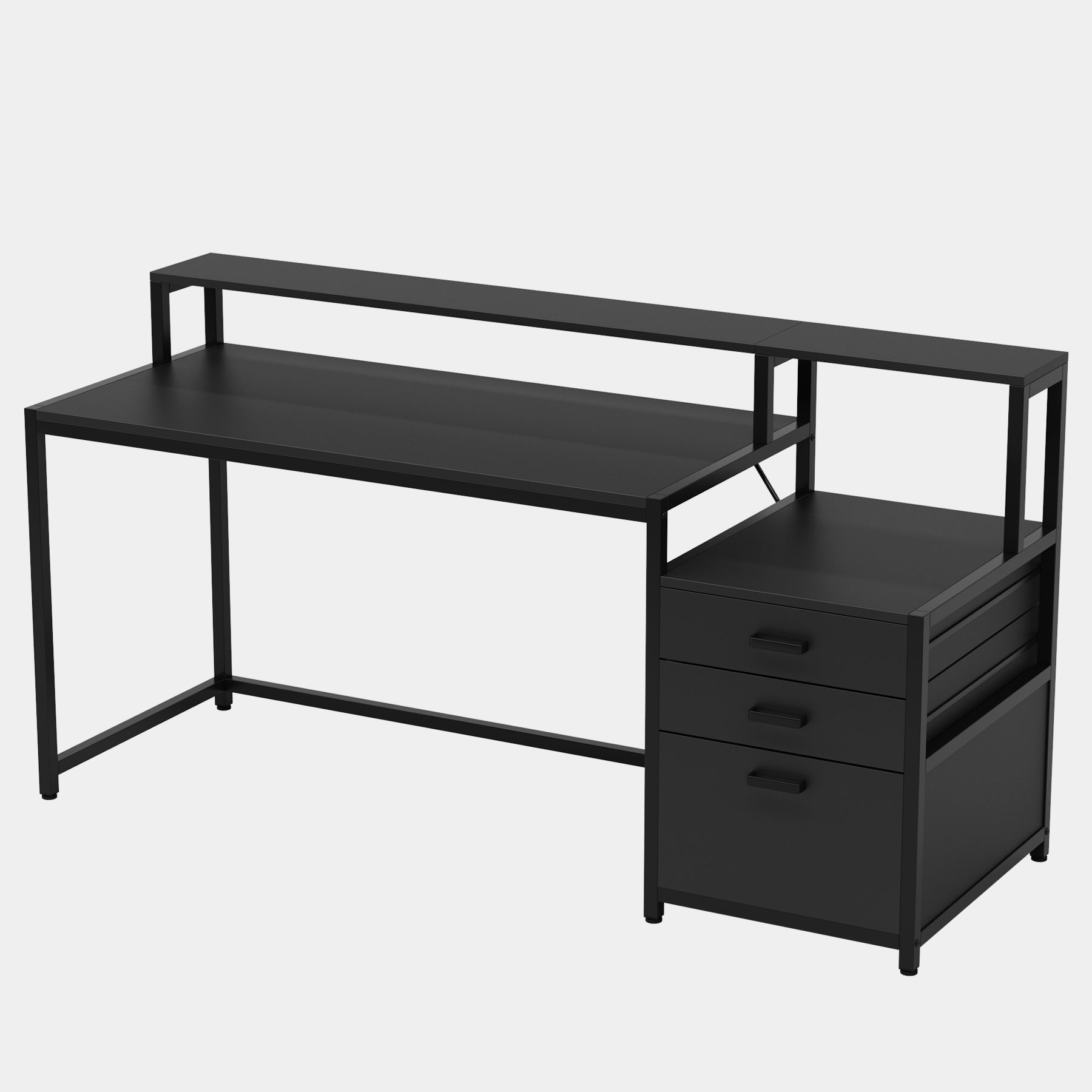 160 cm Computer Desk, Ergonomic Office Desk with Drawers & Monitor Stand