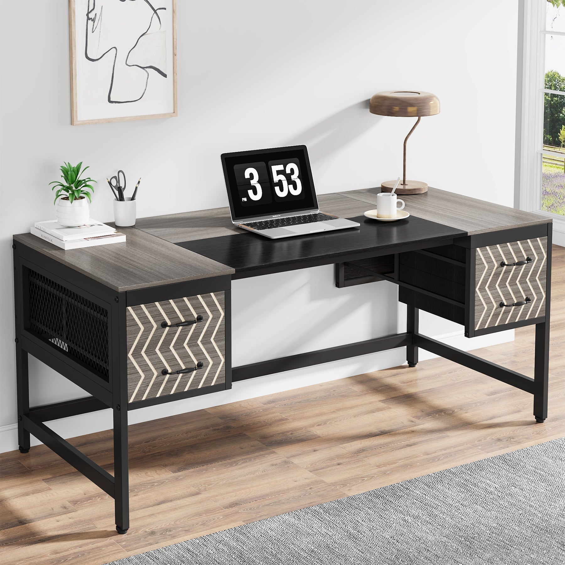 160 cm Computer Desk Executive Desk Writing Table with 4 Storage Drawers