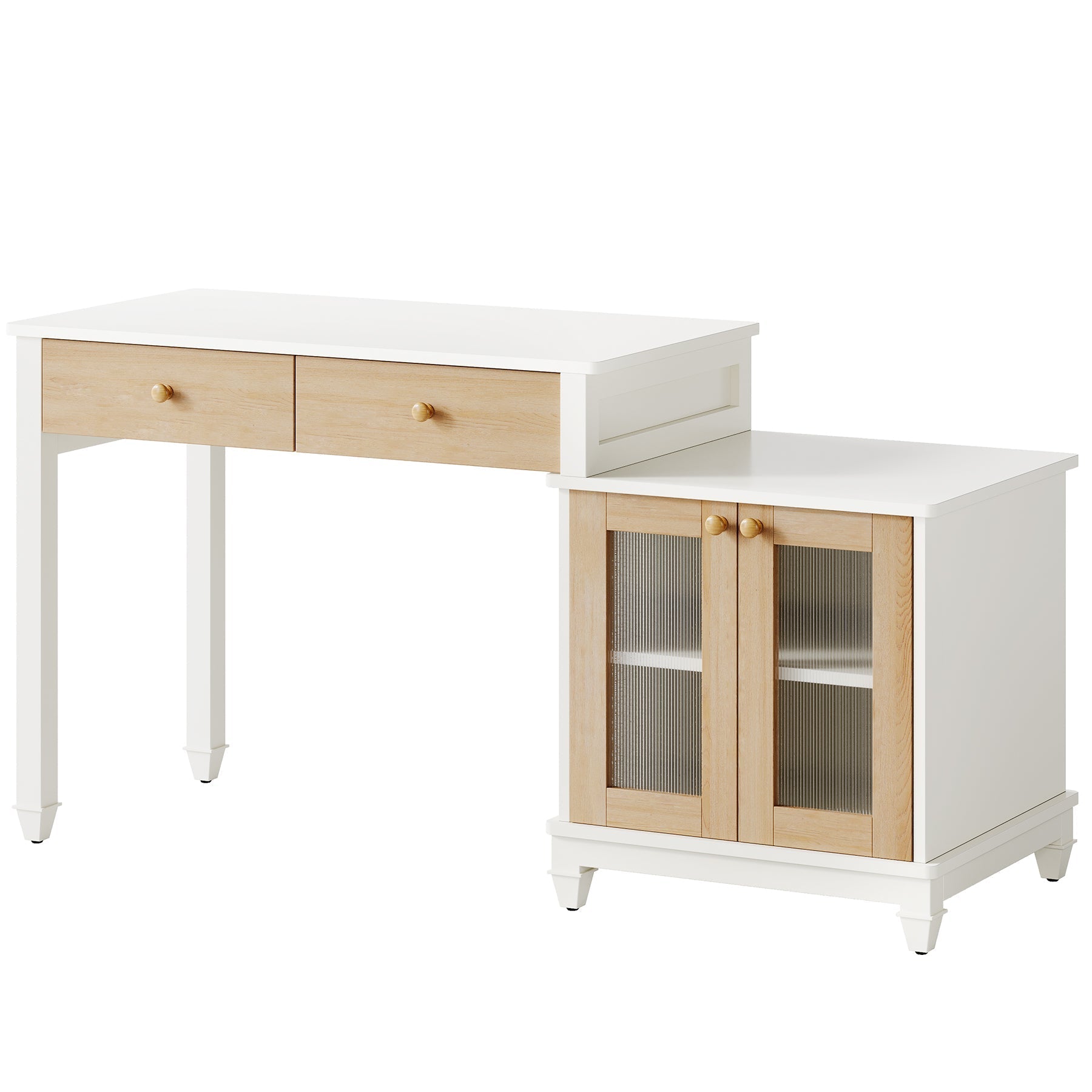 160 cm Computer Desk, Reversible Office Desk with Storage Cabinet