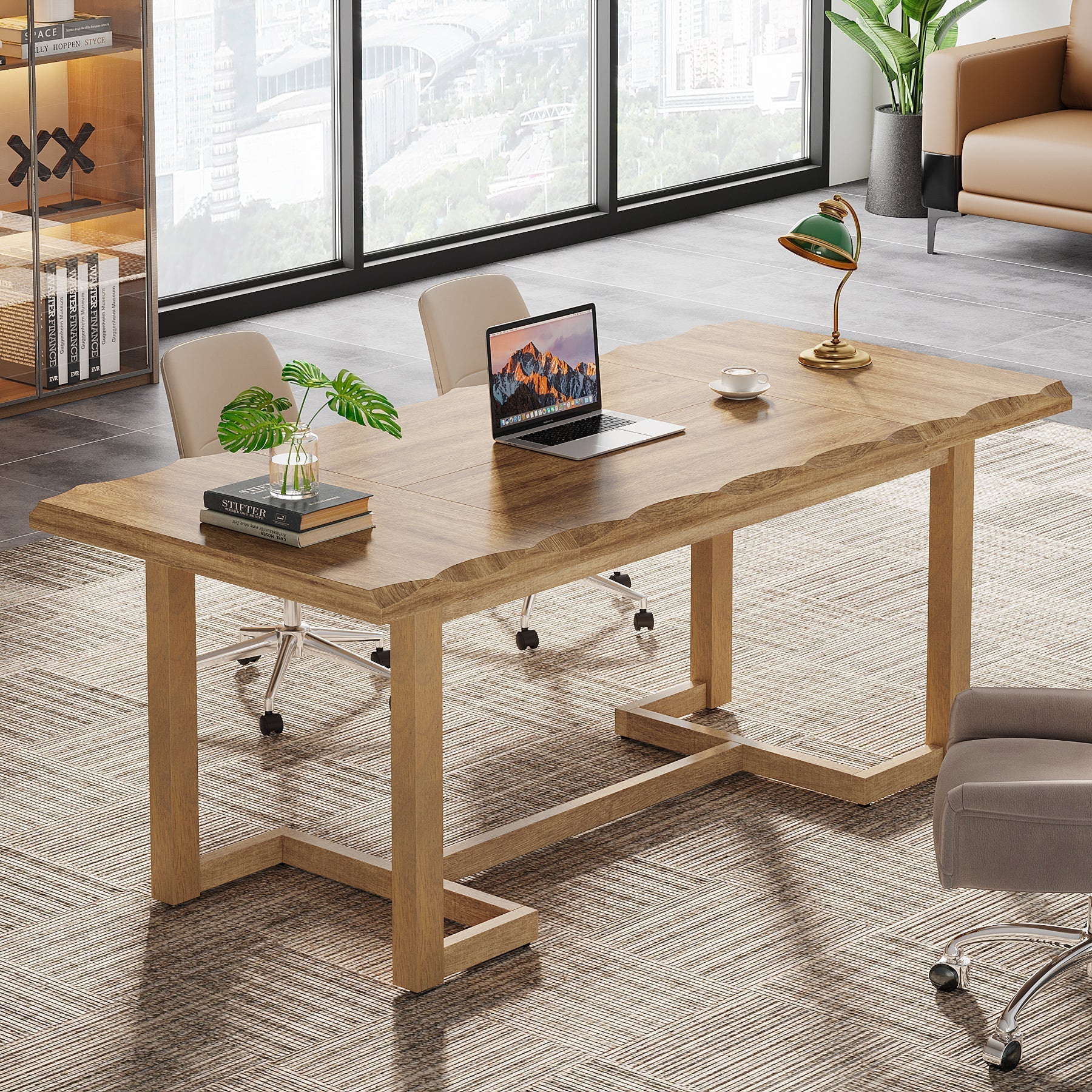 160 cm Computer Desk, Wood Executive Desk Study Writing Table