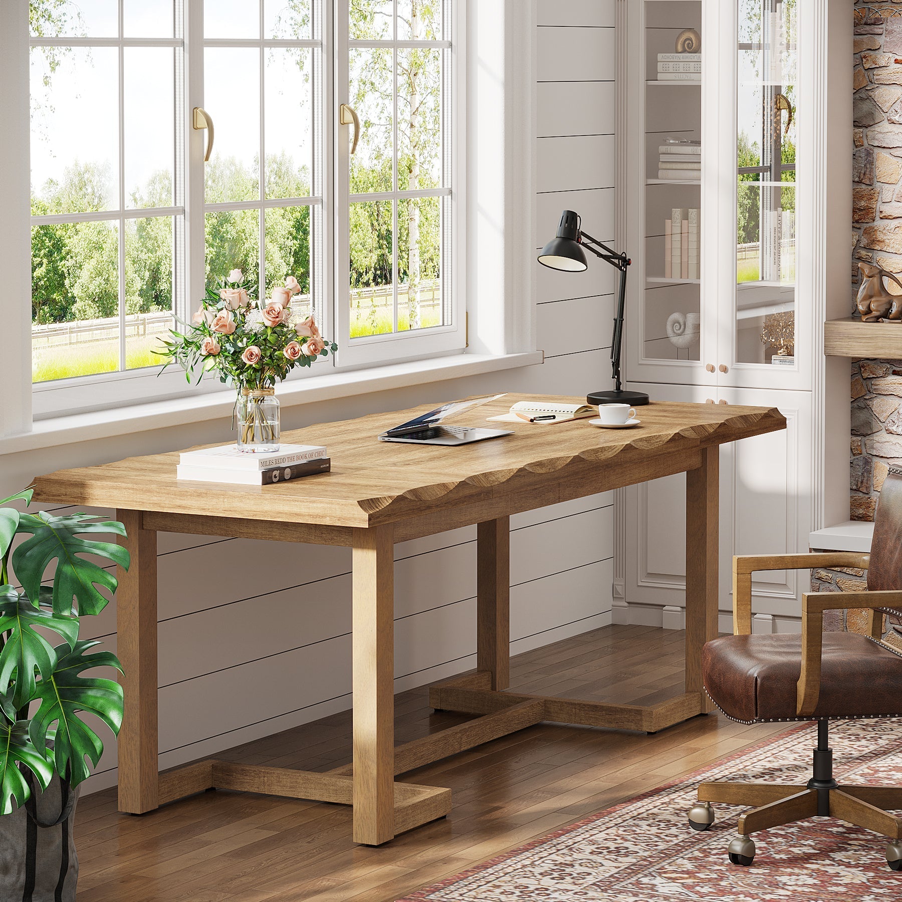 160 cm Computer Desk, Wood Executive Desk Study Writing Table