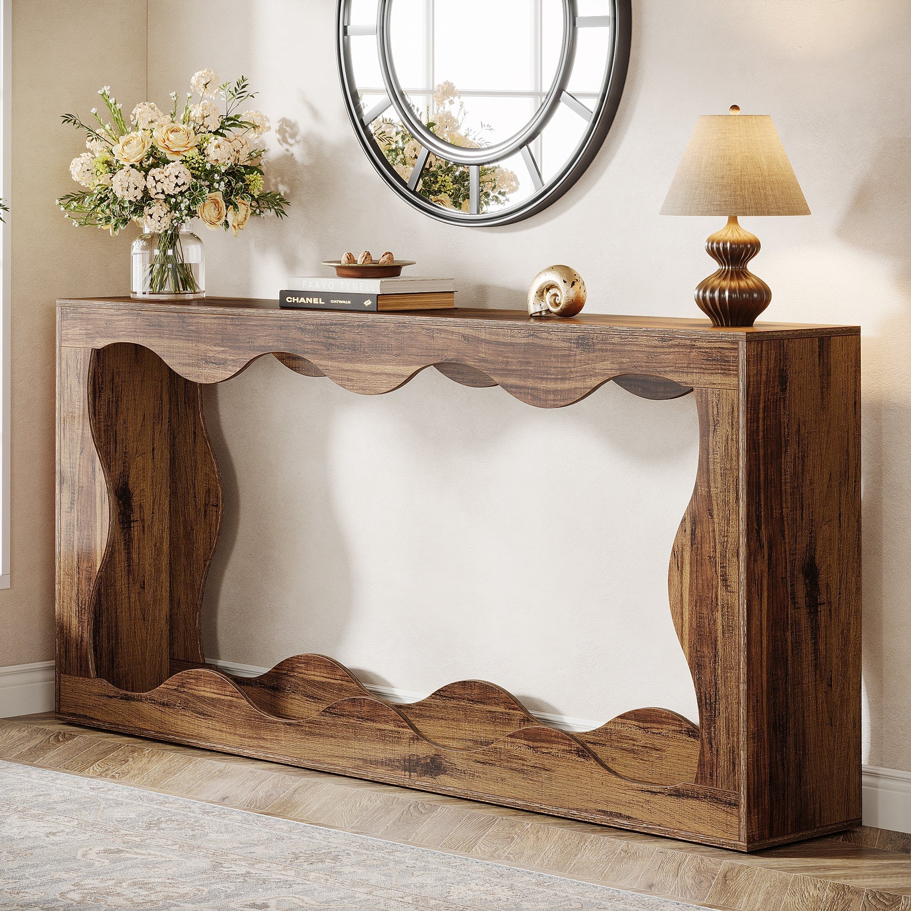 160 cm Console Table, Farmhouse Entryway Table Couch Table Behind Sofa