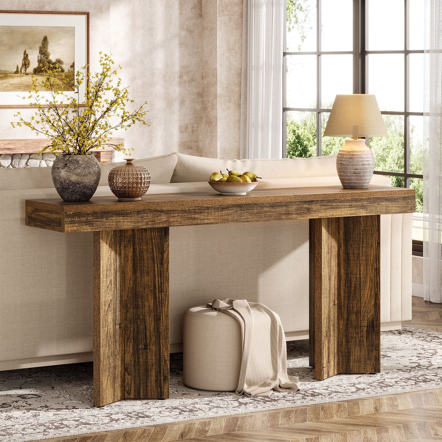 160 cm Console Table, Farmhouse Entryway Table Sofa Table