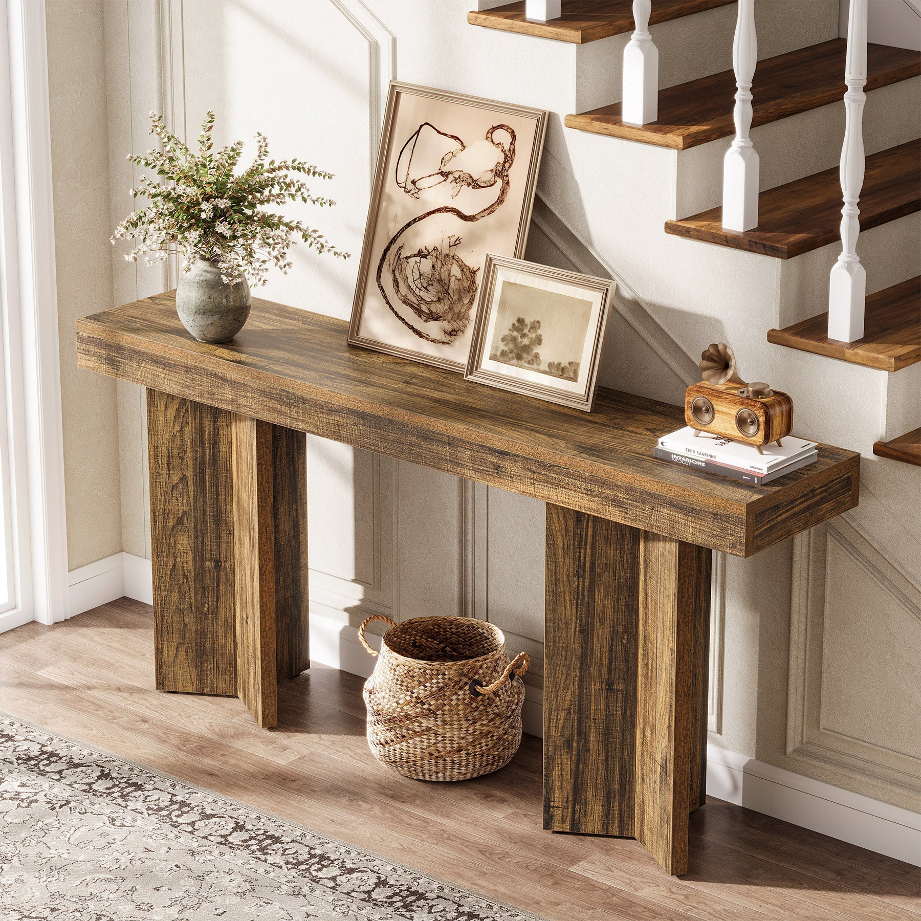 160 cm Console Table, Farmhouse Entryway Table Sofa Table