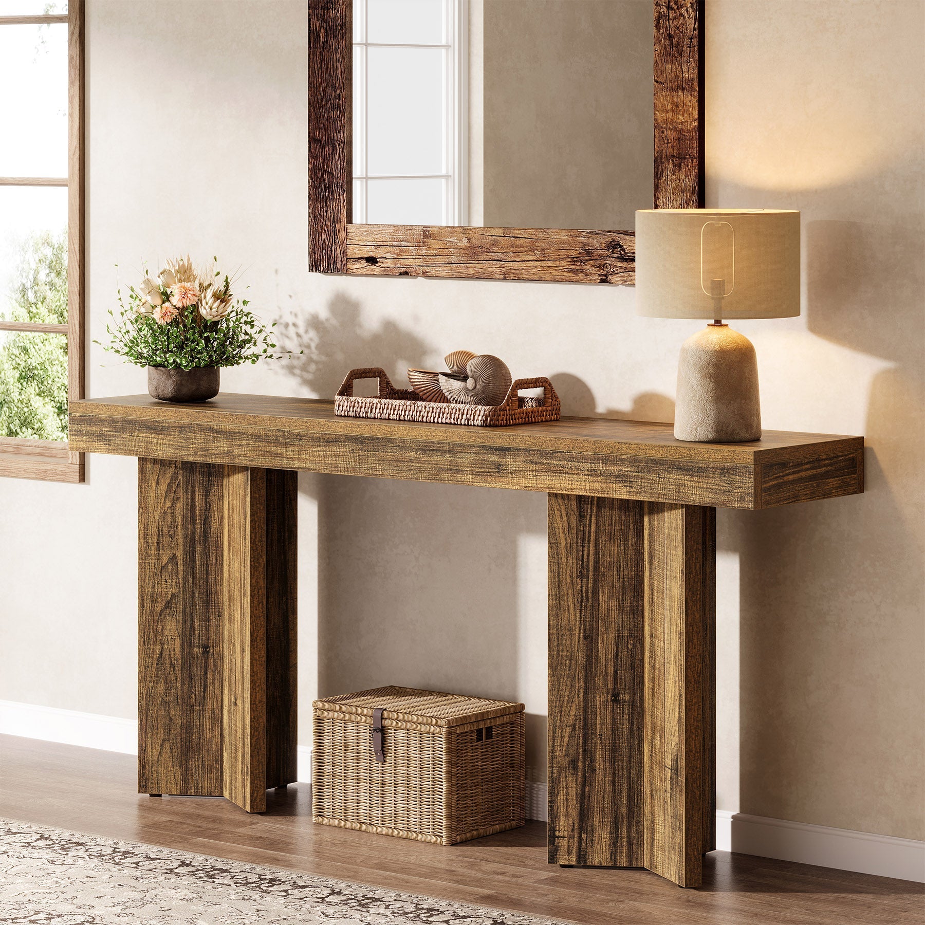 160 cm Console Table, Farmhouse Entryway Table Sofa Table