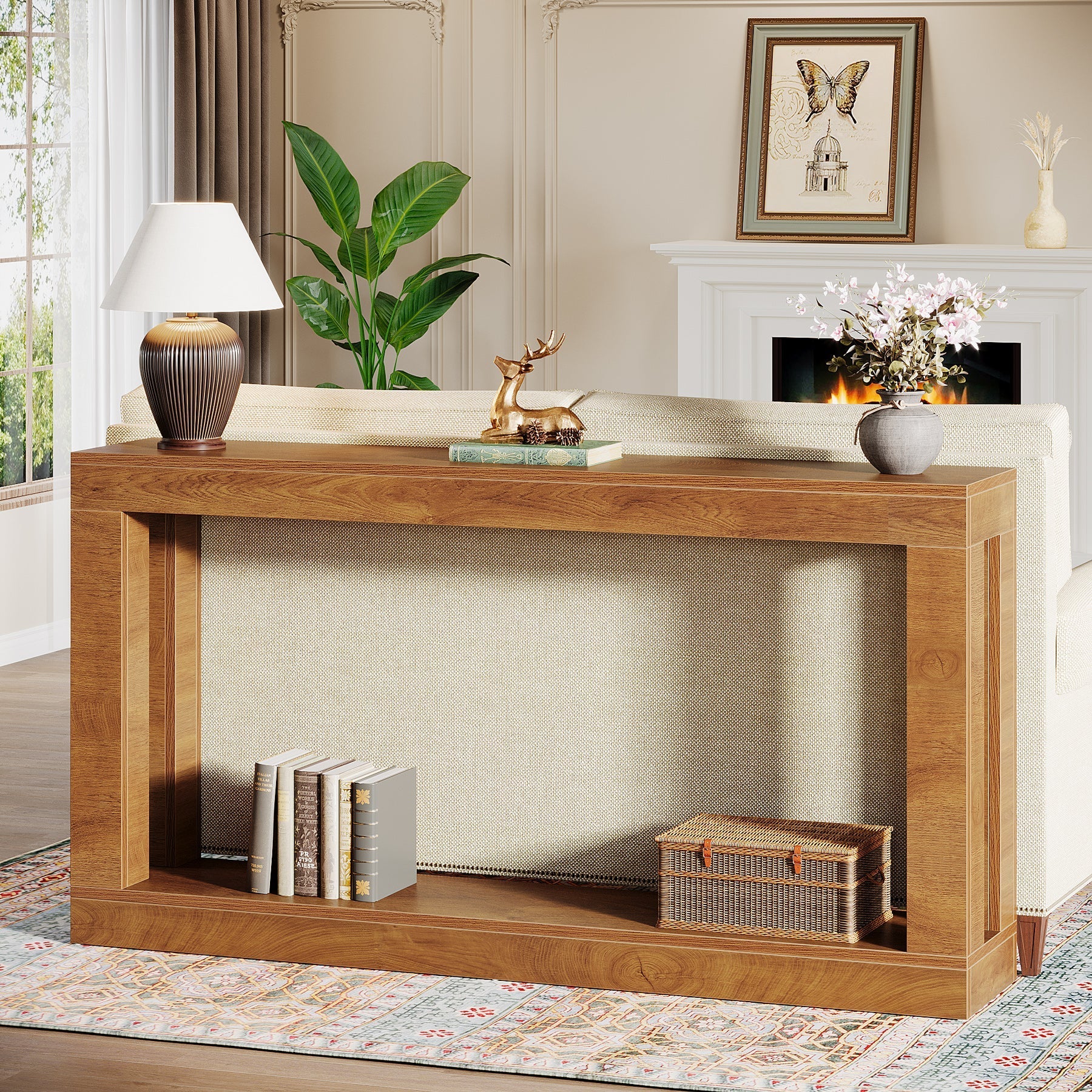 160 cm Console Table, Farmhouse Entryway Table Sofa Table with Storage