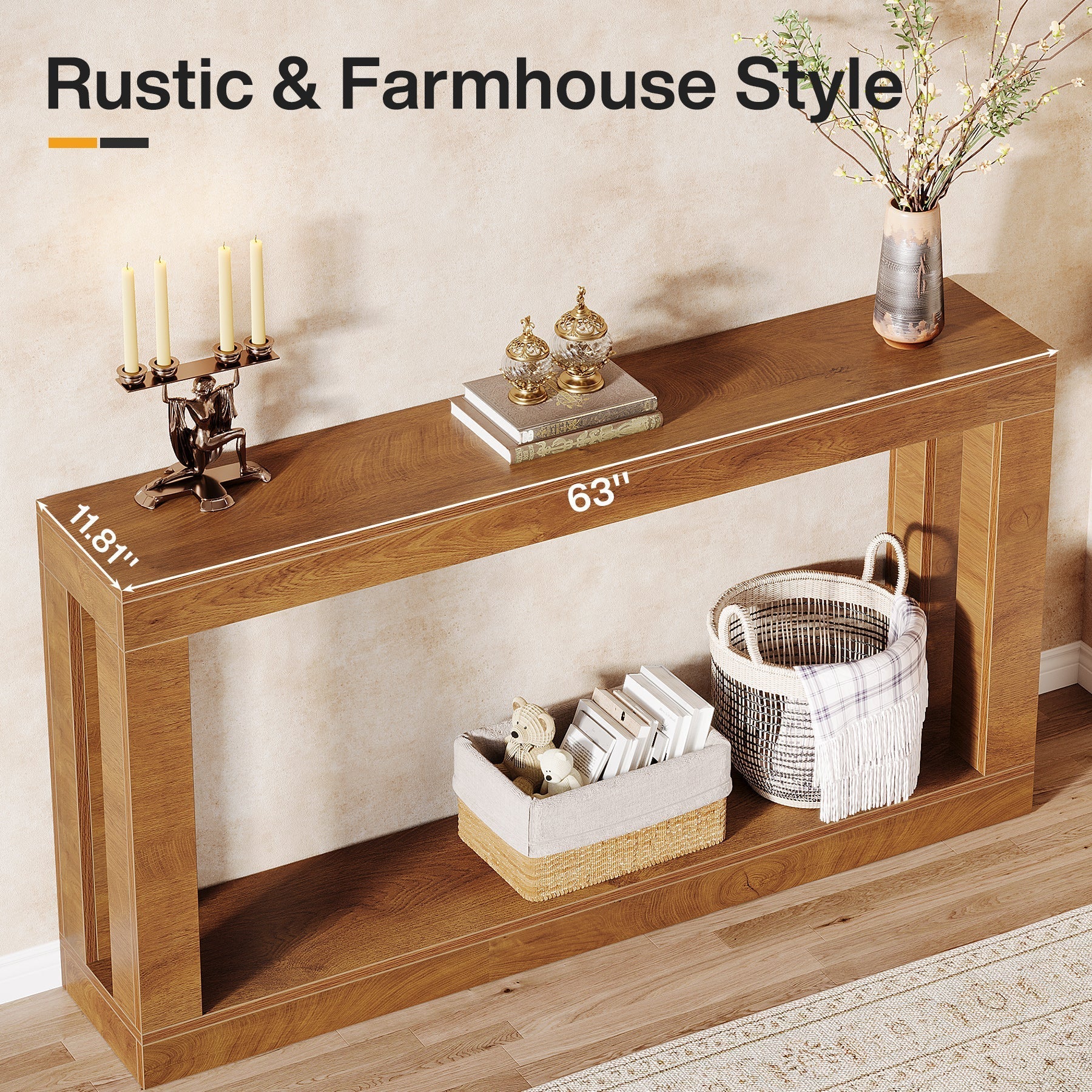 160 cm Console Table, Farmhouse Entryway Table Sofa Table with Storage