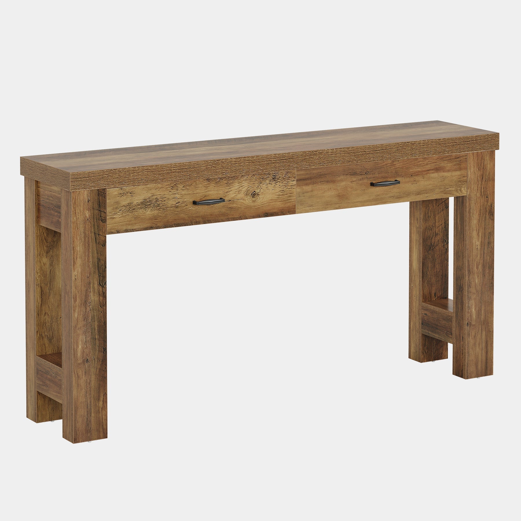 160 cm Console Table, Farmhouse Entryway Table with H-Shaped Legs and 2 Drawers