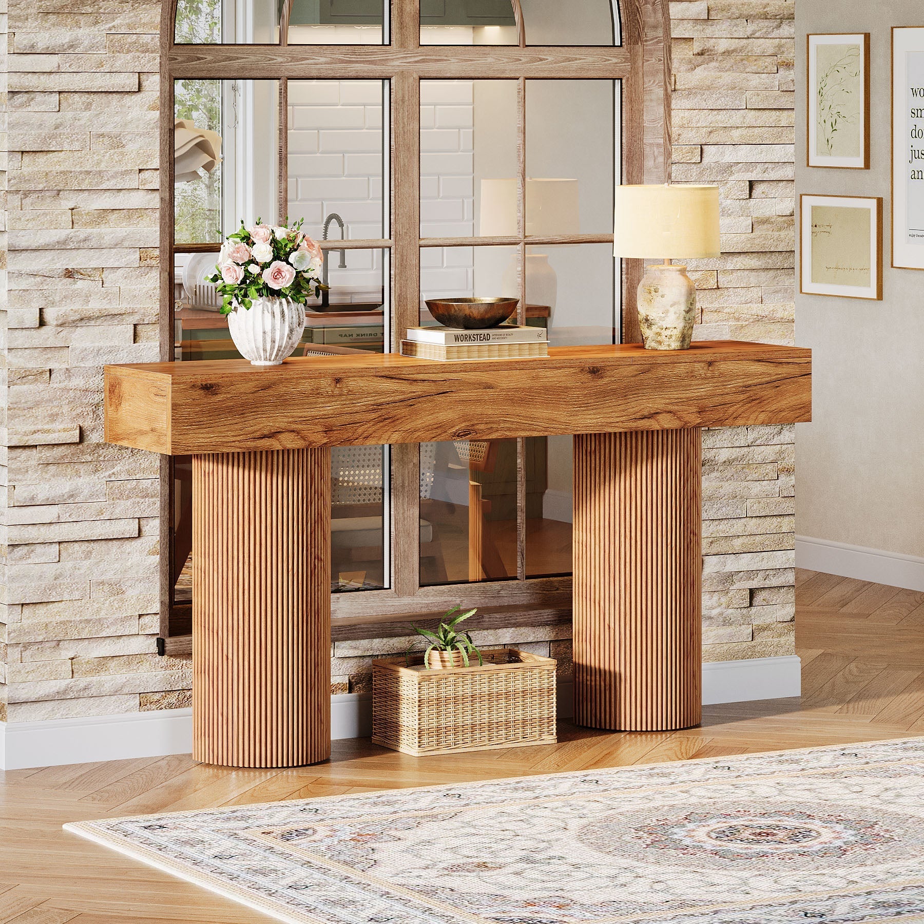 160 cm Console Table, Farmhouse Sofa Table Entryway Table