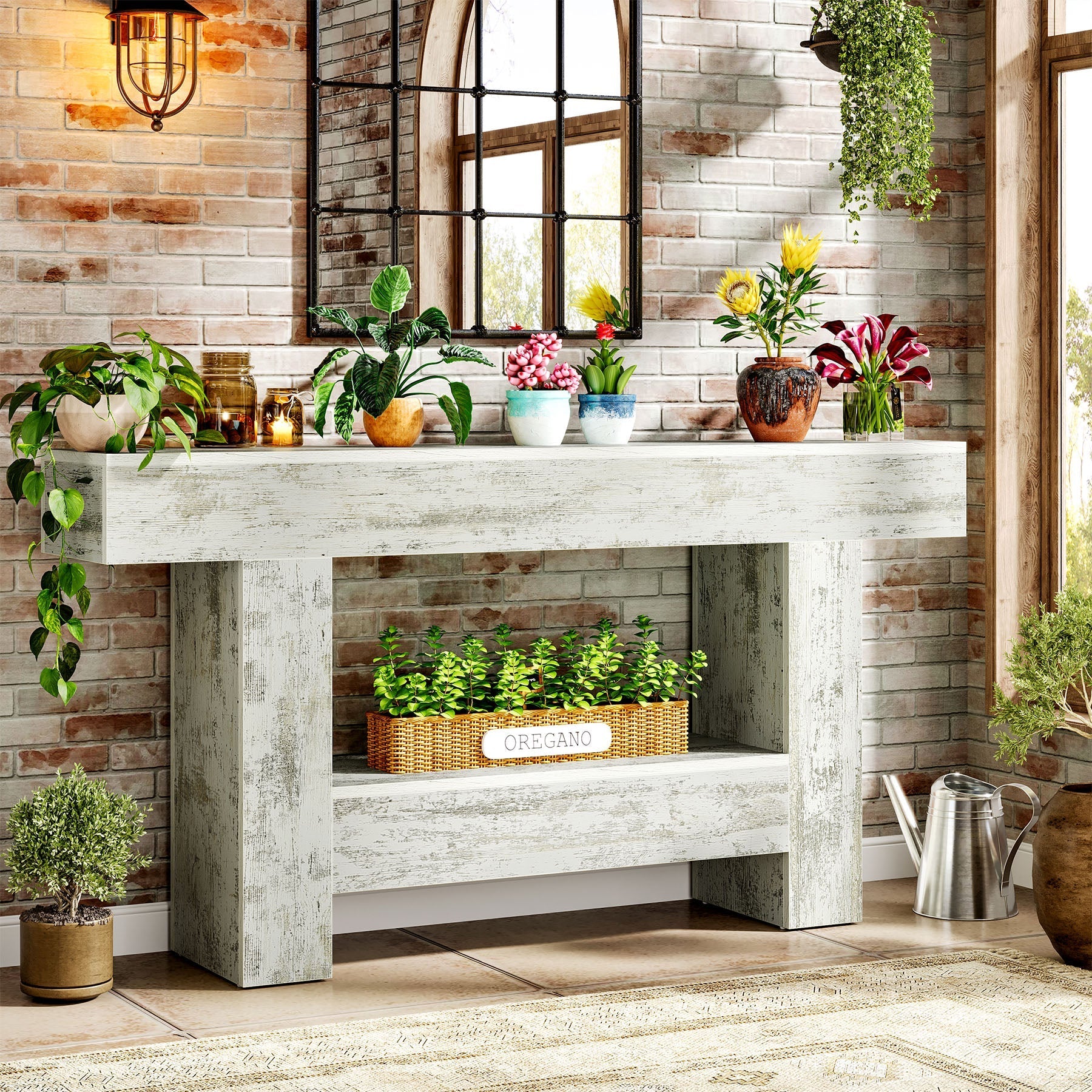 160 cm Console Table, Farmhouse Sofa Table Entryway Table with Storage