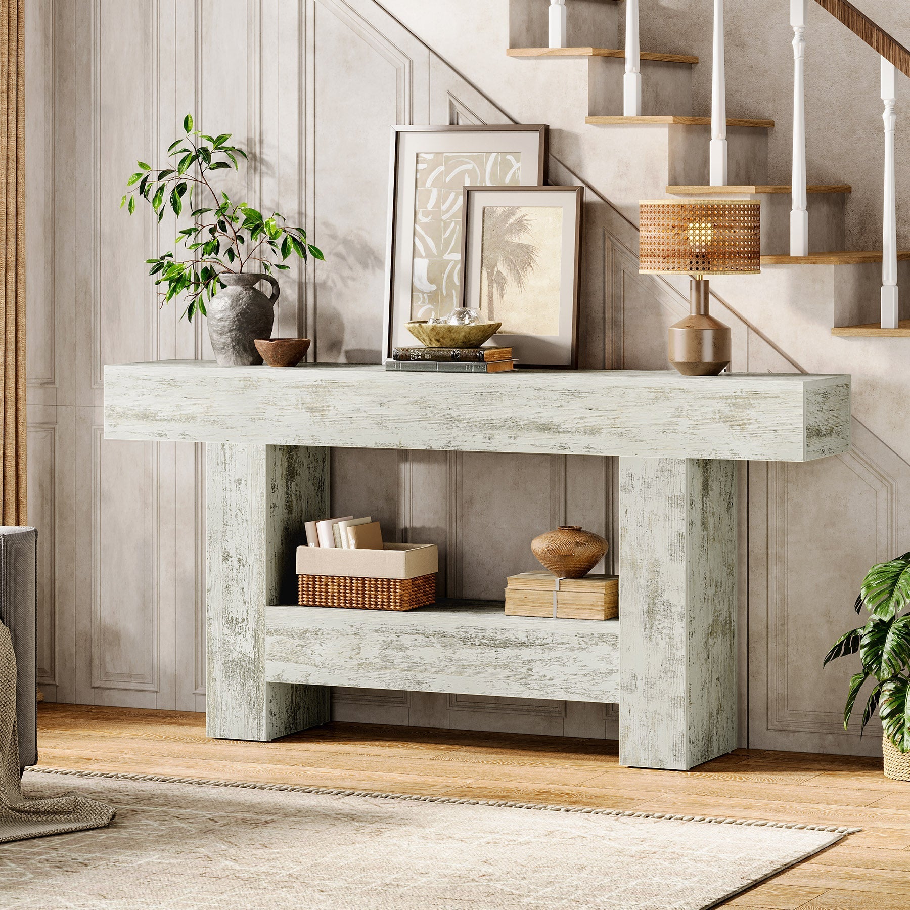 160 cm Console Table, Farmhouse Sofa Table Entryway Table with Storage