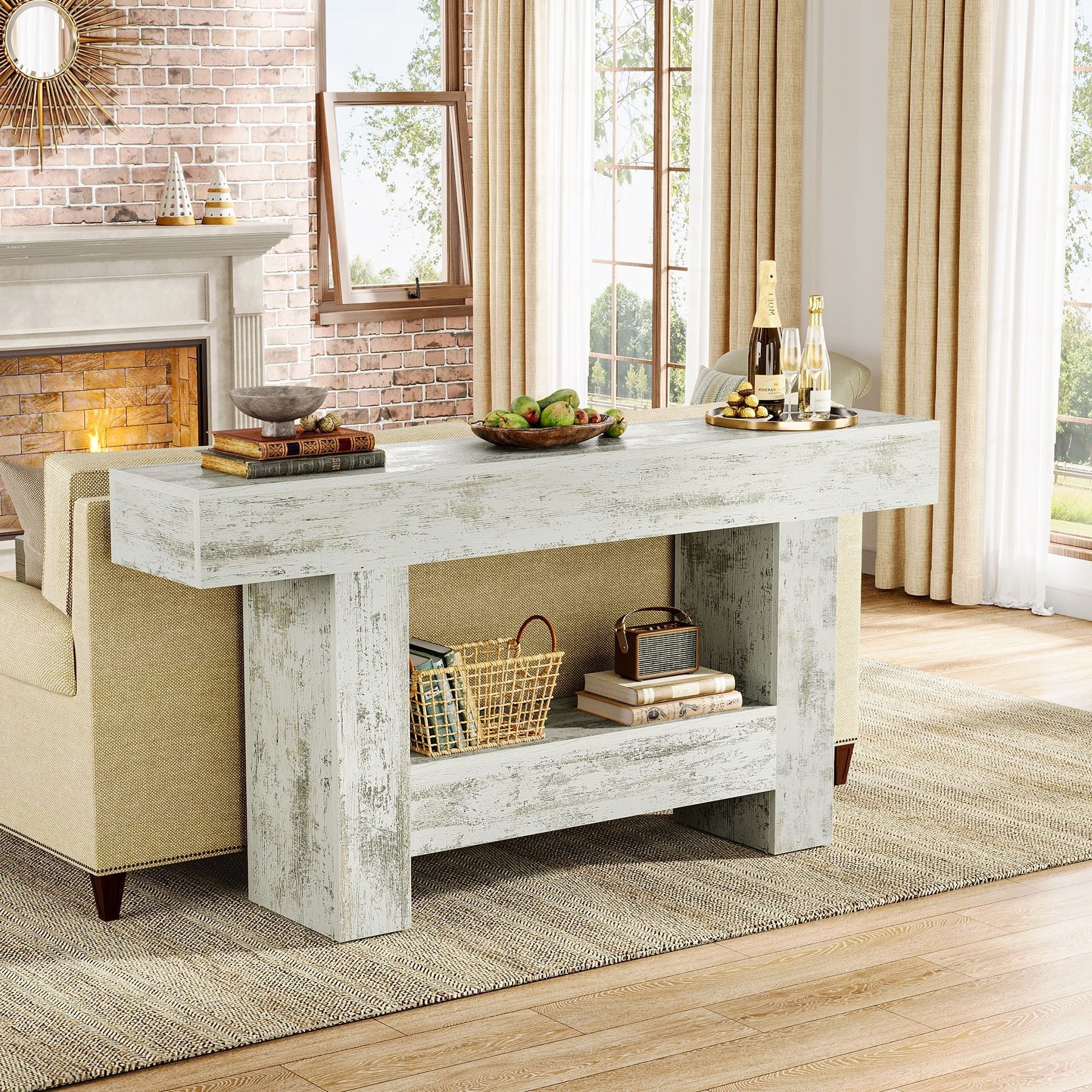 160 cm Console Table, Farmhouse Sofa Table Entryway Table with Storage