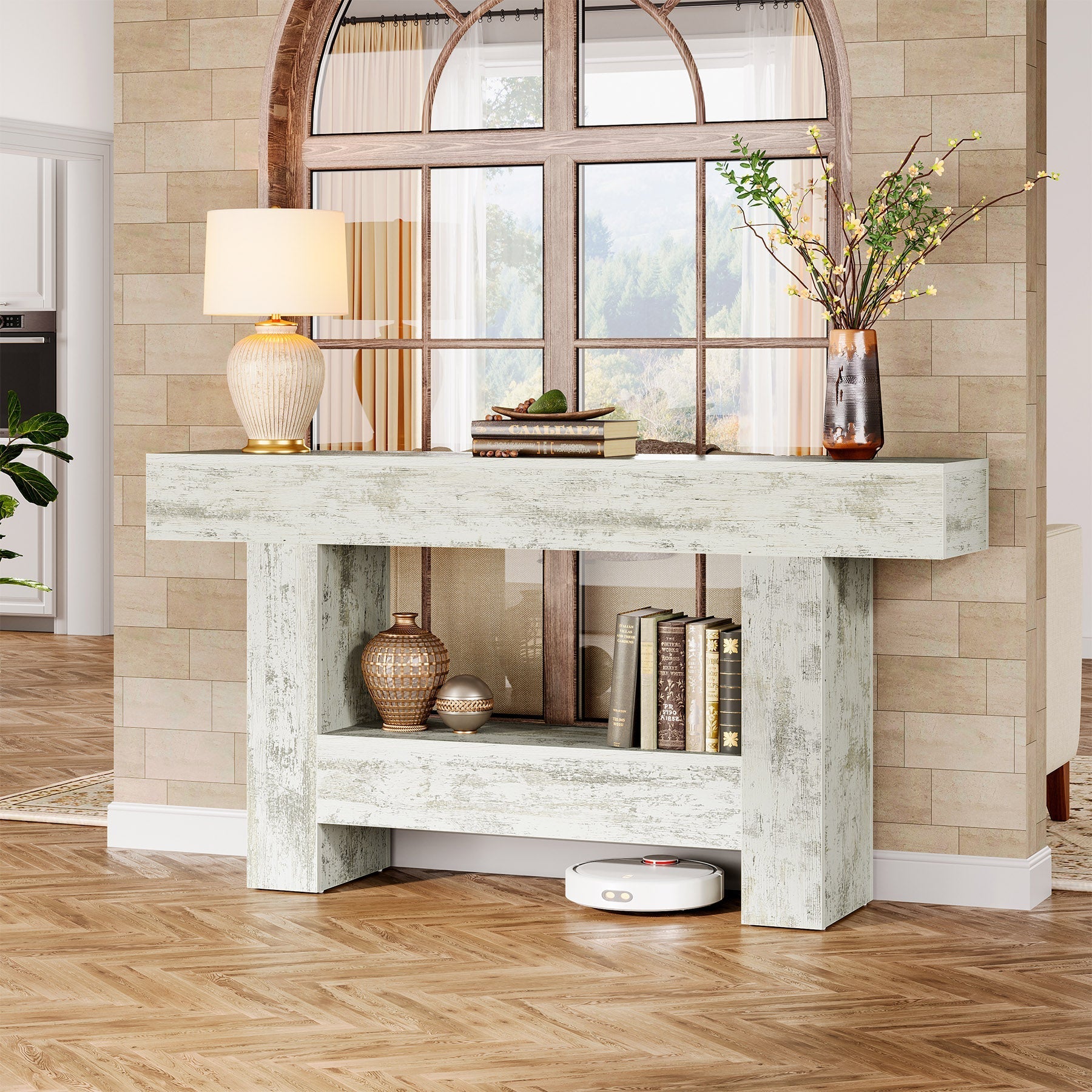 160 cm Console Table, Farmhouse Sofa Table Entryway Table with Storage