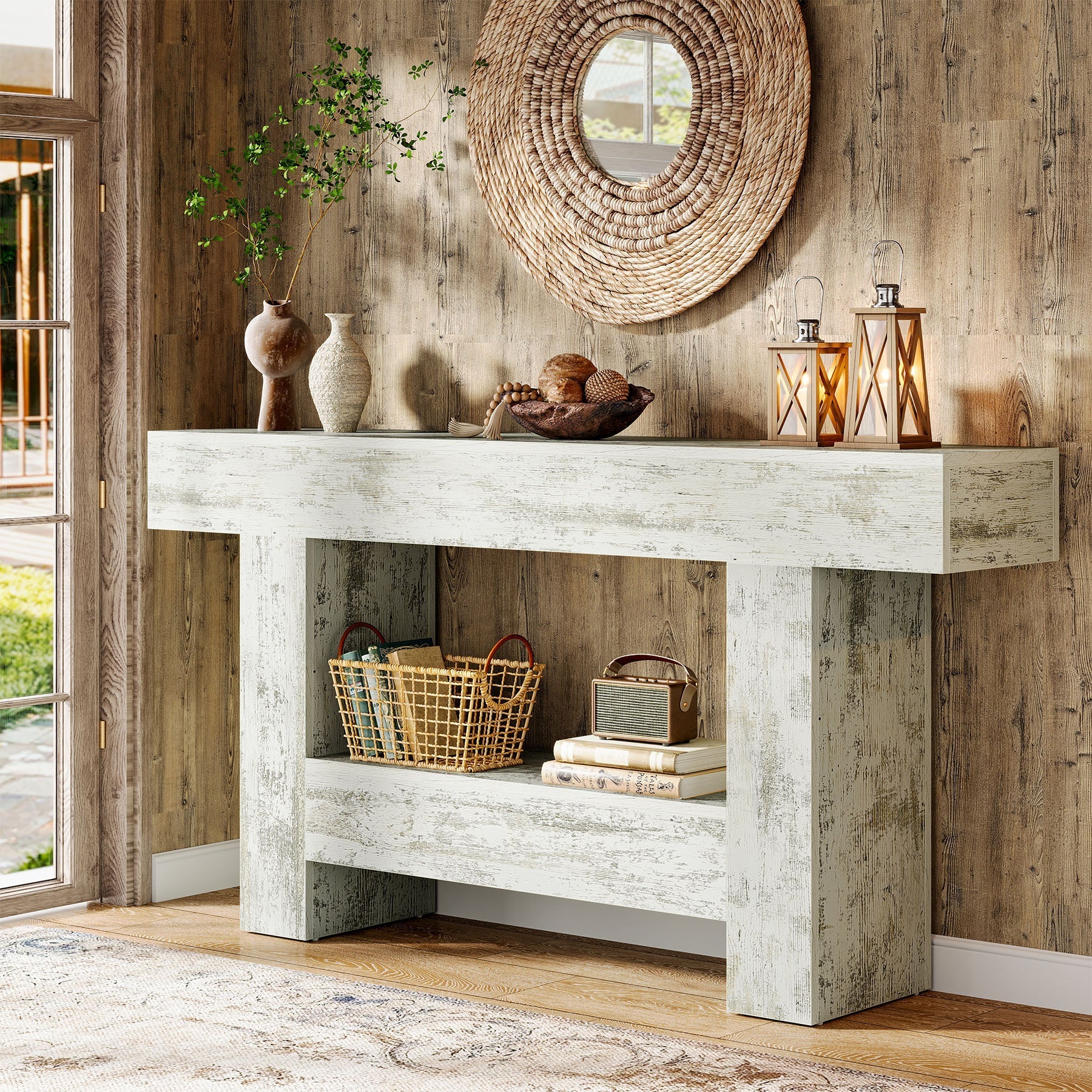 160 cm Console Table, Farmhouse Sofa Table Entryway Table with Storage