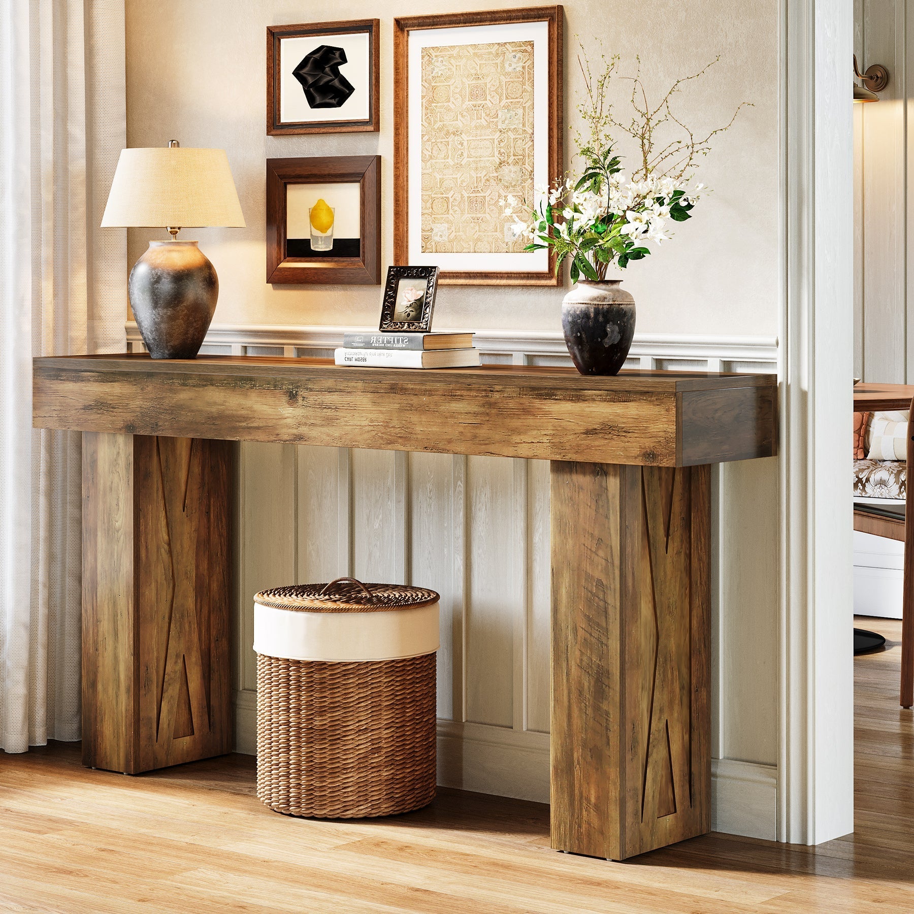 160 cm Console Table, Farmhouse Sofa Table Hallway Table