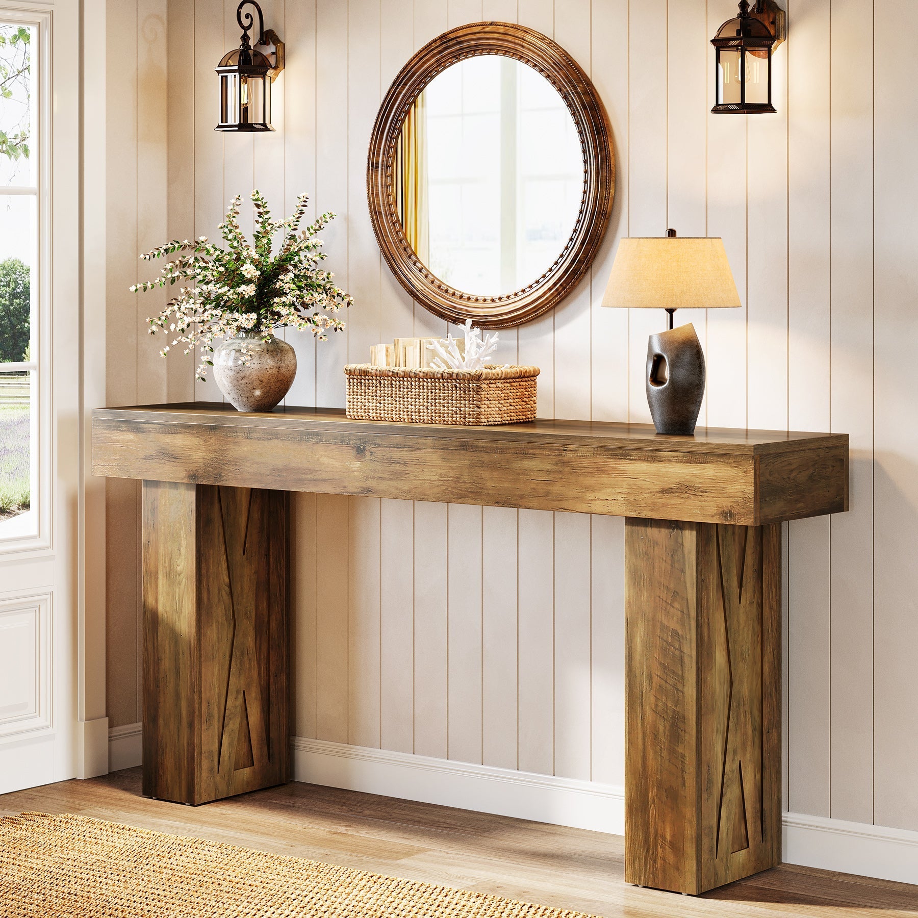 160 cm Console Table, Farmhouse Sofa Table Hallway Table