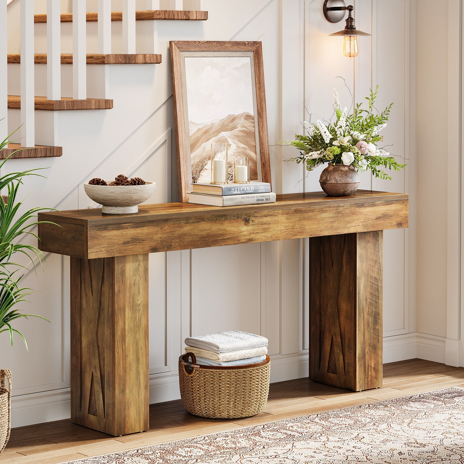 160 cm Console Table, Farmhouse Sofa Table Hallway Table