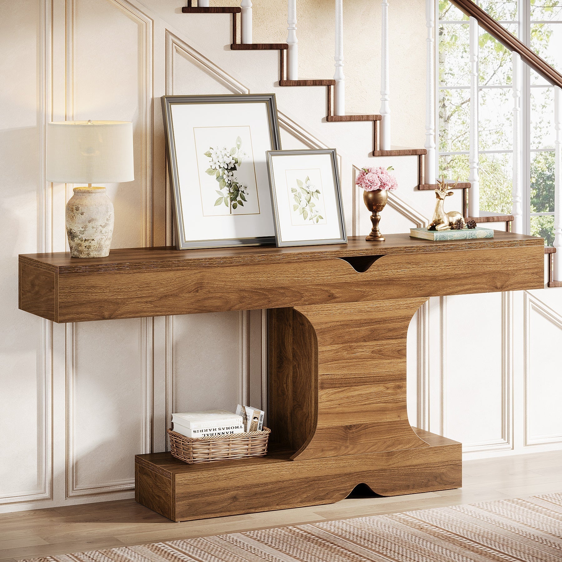 160 cm Console Table, I-Shaped Farmhouse Sofa Table Entryway Table