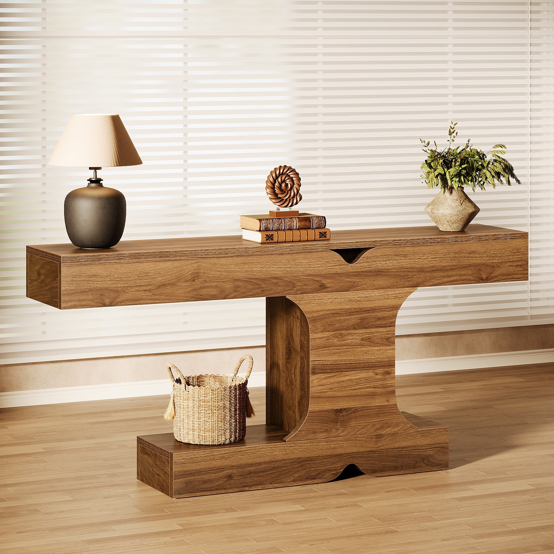 160 cm Console Table, I-Shaped Farmhouse Sofa Table Entryway Table