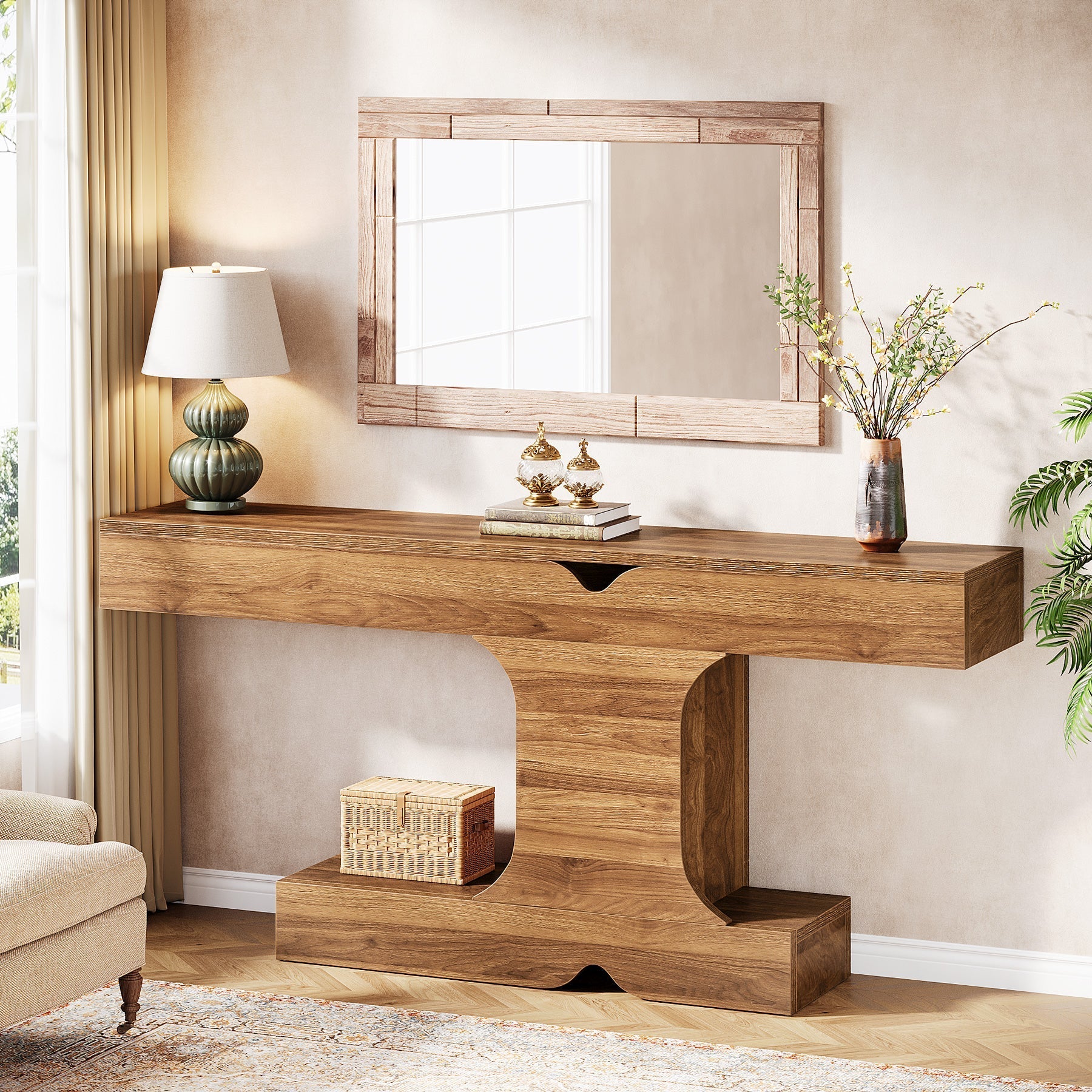 160 cm Console Table, I-Shaped Farmhouse Sofa Table Entryway Table