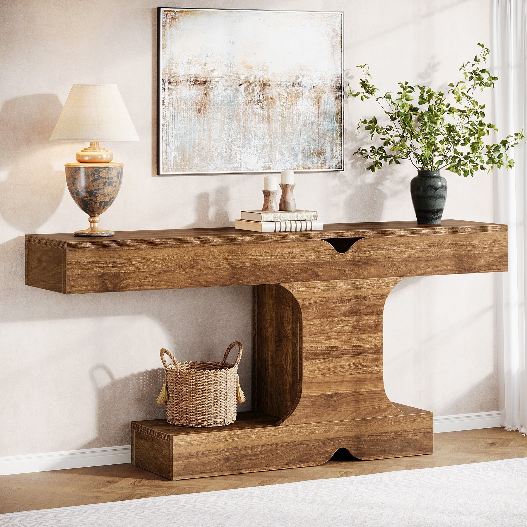 160 cm Console Table, I-Shaped Farmhouse Sofa Table Entryway Table