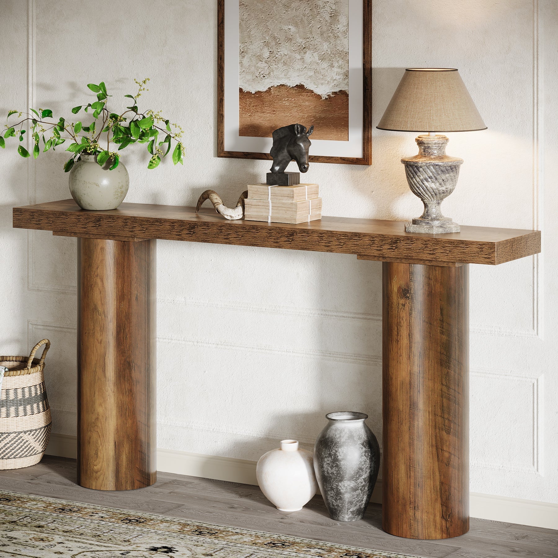 160 cm Console Table, Long Rustic Sofa Table Bar Table