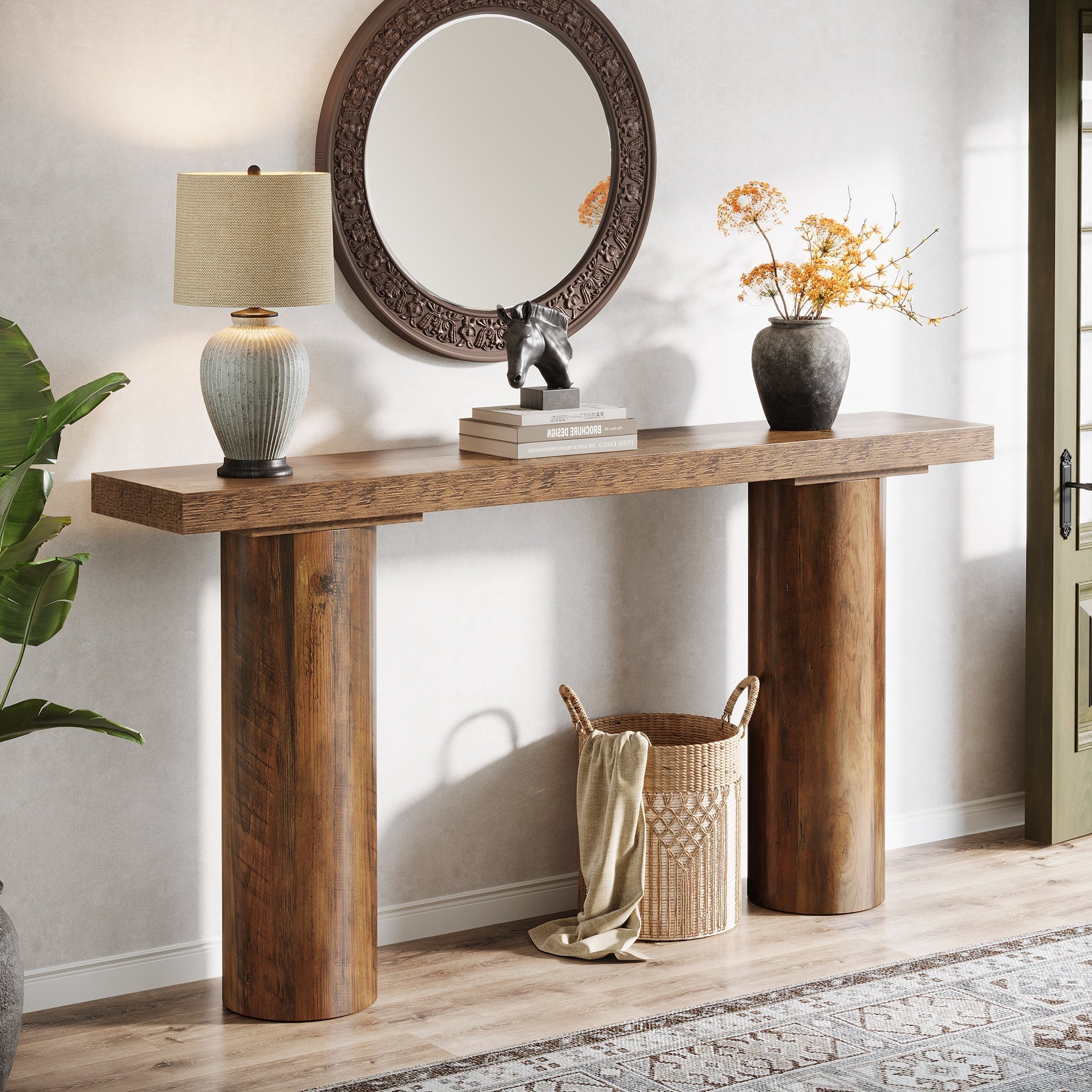 160 cm Console Table, Long Rustic Sofa Table Bar Table