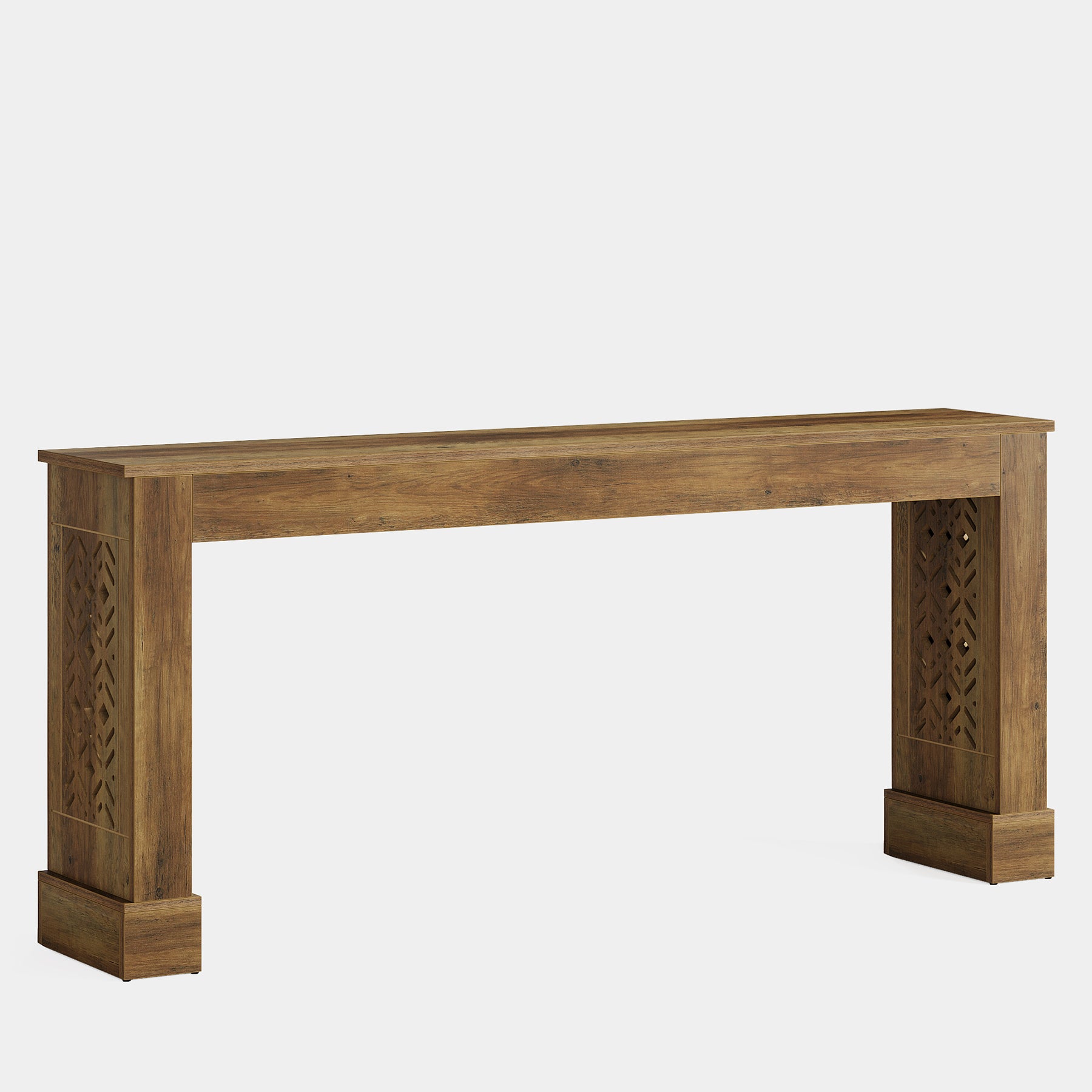 160 cm Console Table, Wood Sofa Table Entryway Table with Hollow Pattern Legs