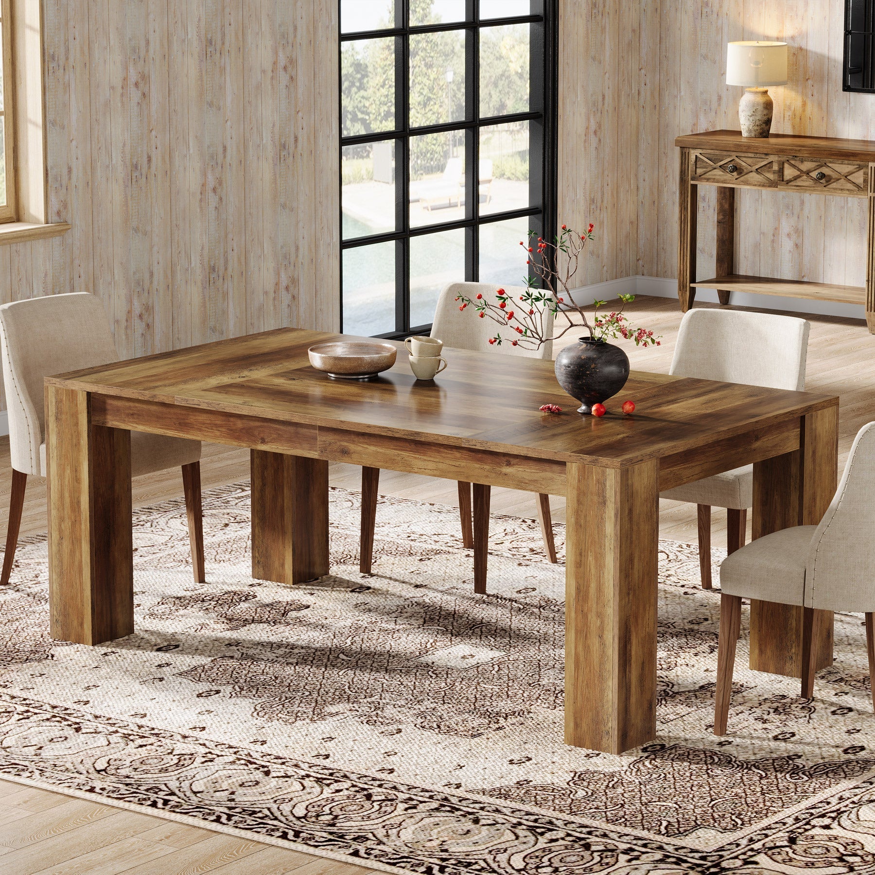 160 cm Dining Table, Farmhouse Kitchen Dinner Table for 4-6 People